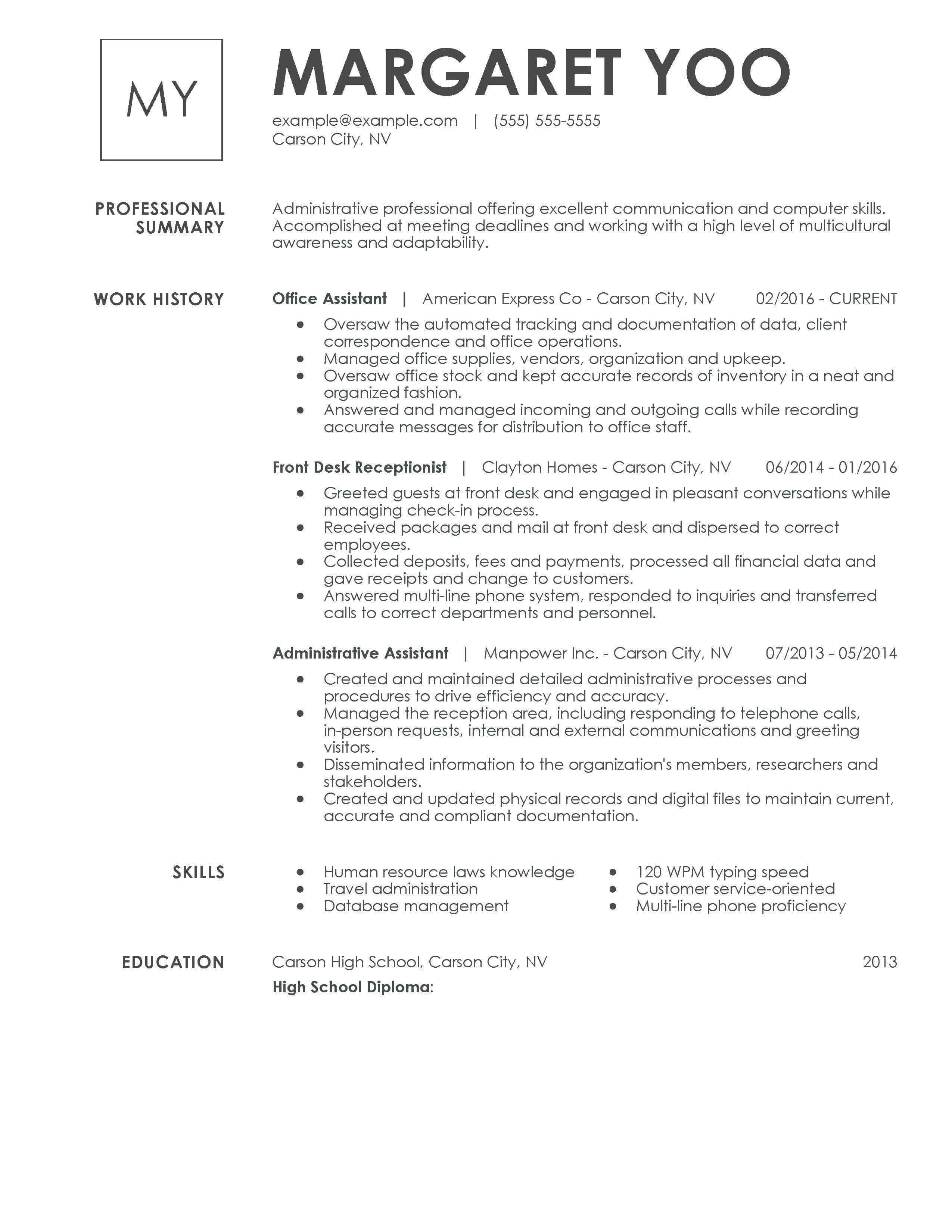 functional resume for receptionist