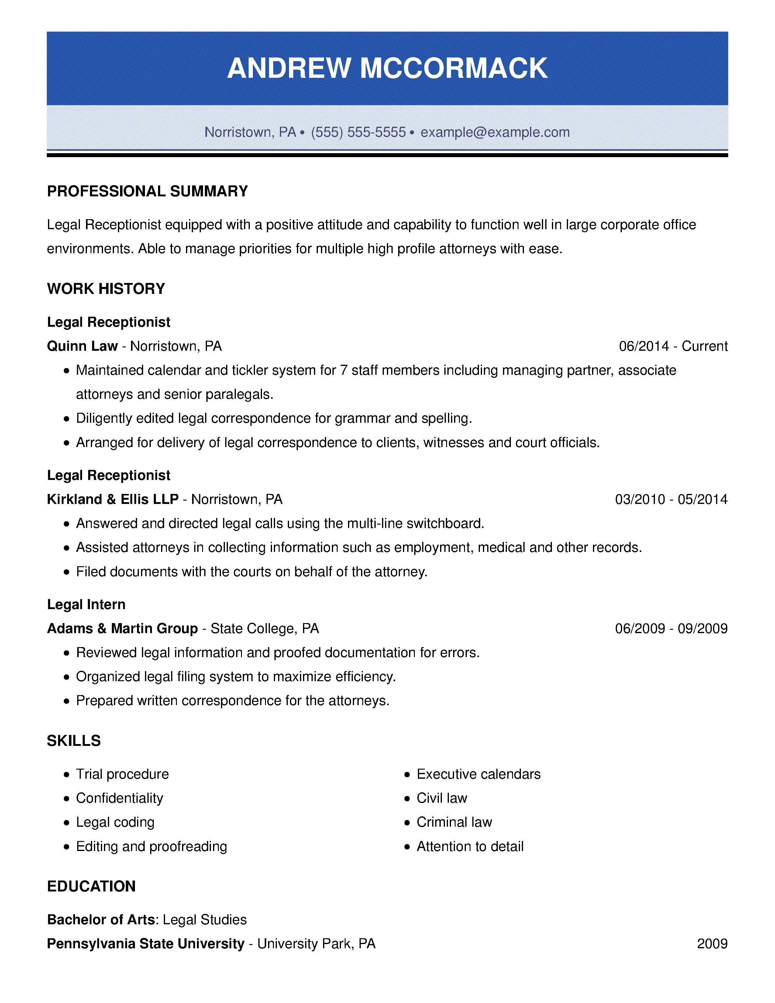 receptionist job skills for resume