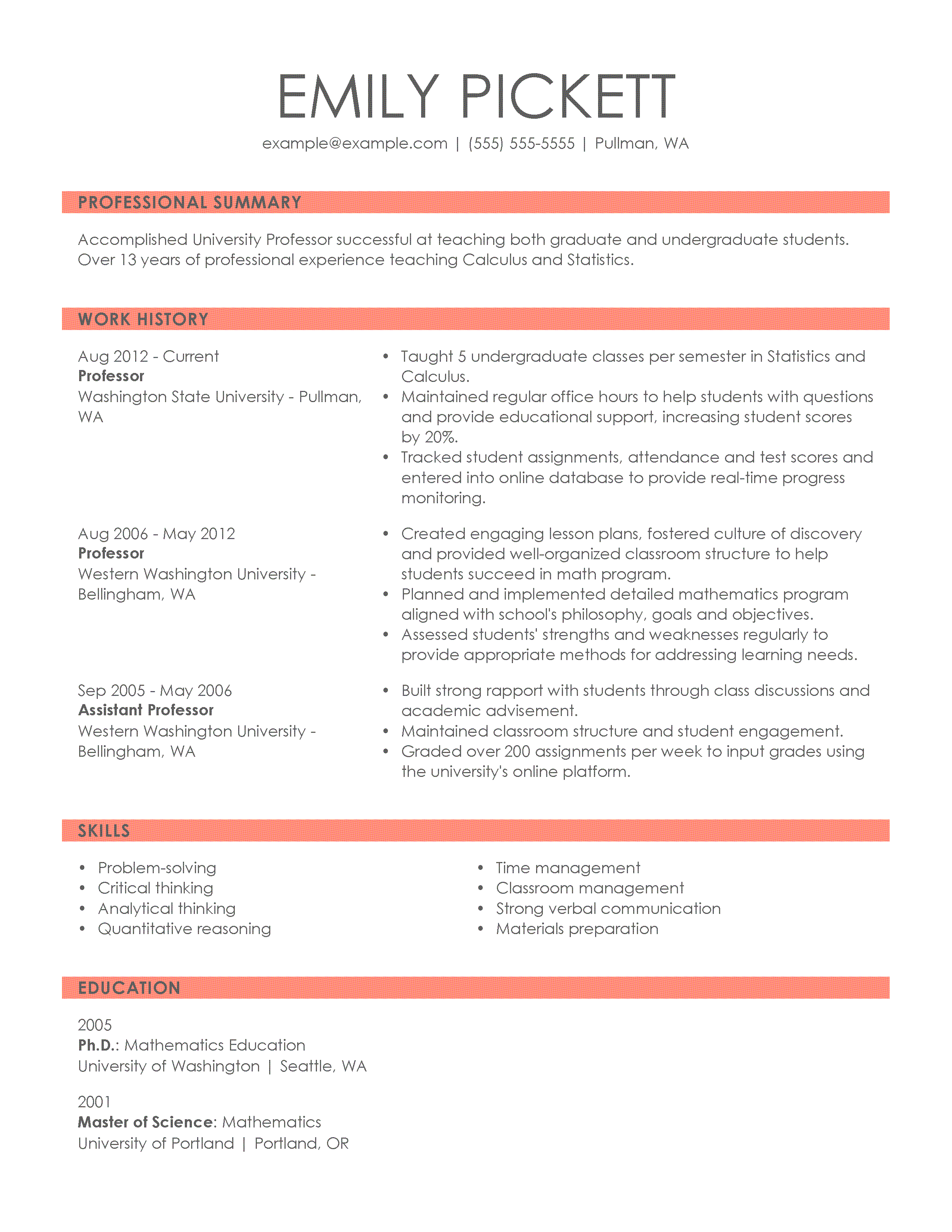 resume example teaching