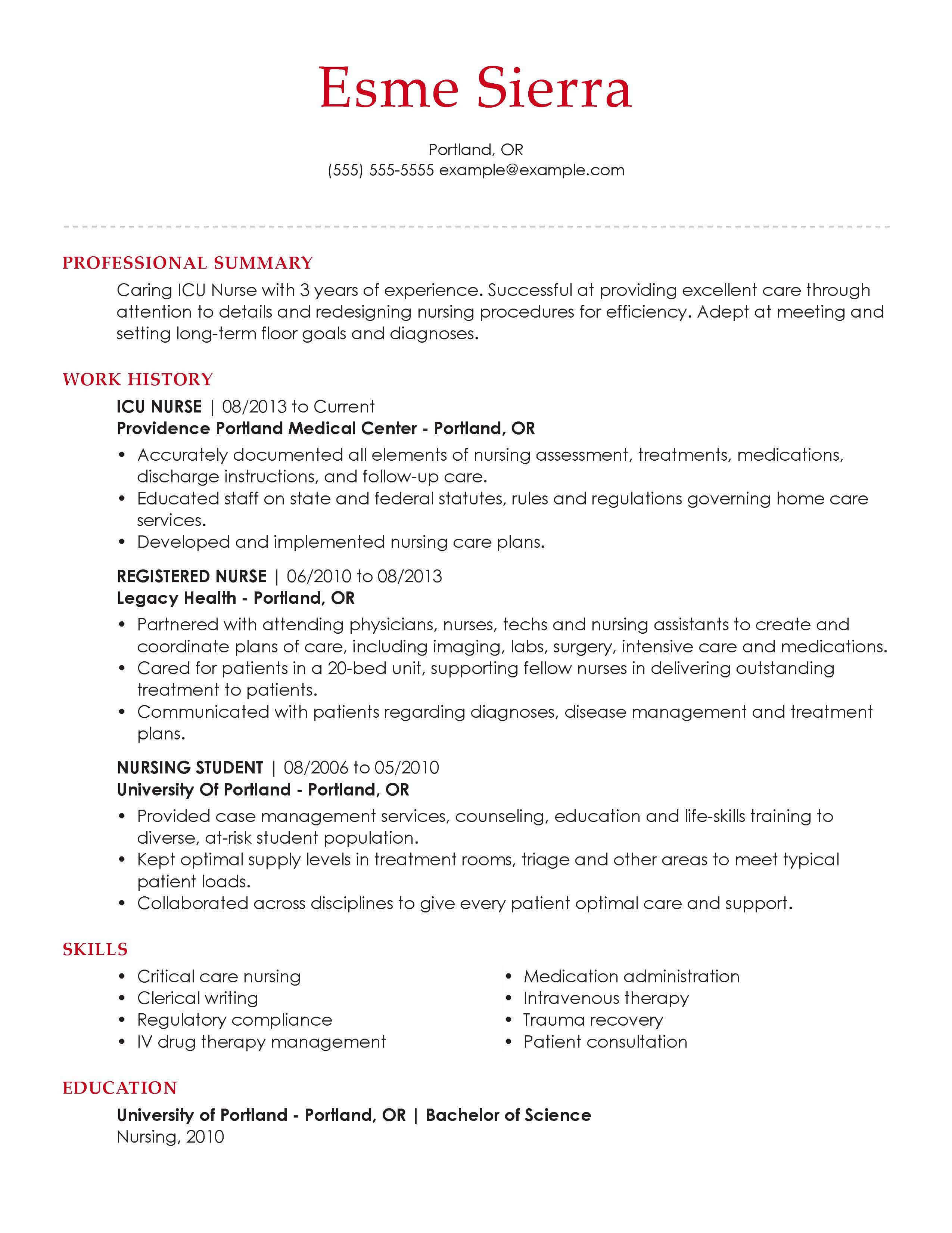 resume templates nursing