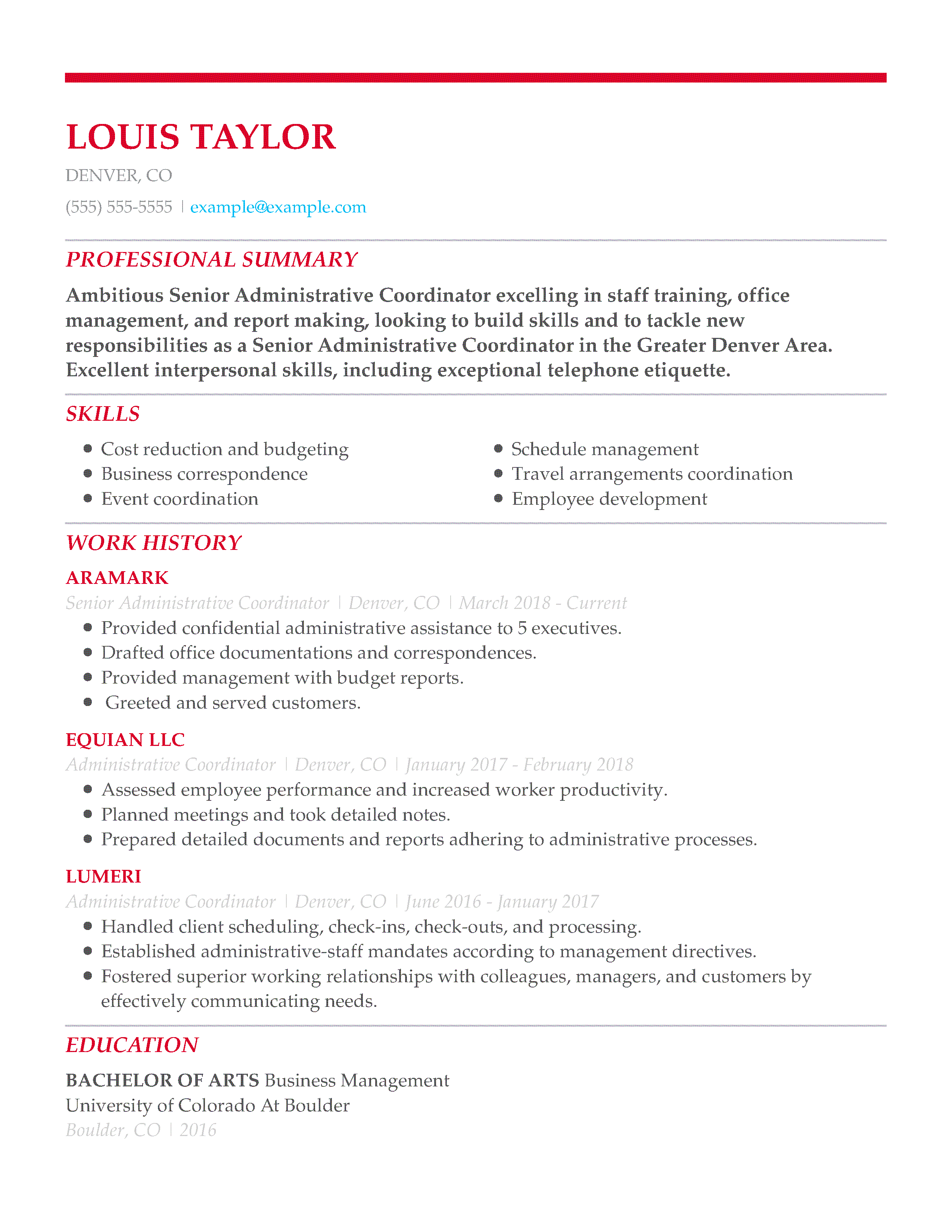 resume examples admin assistant