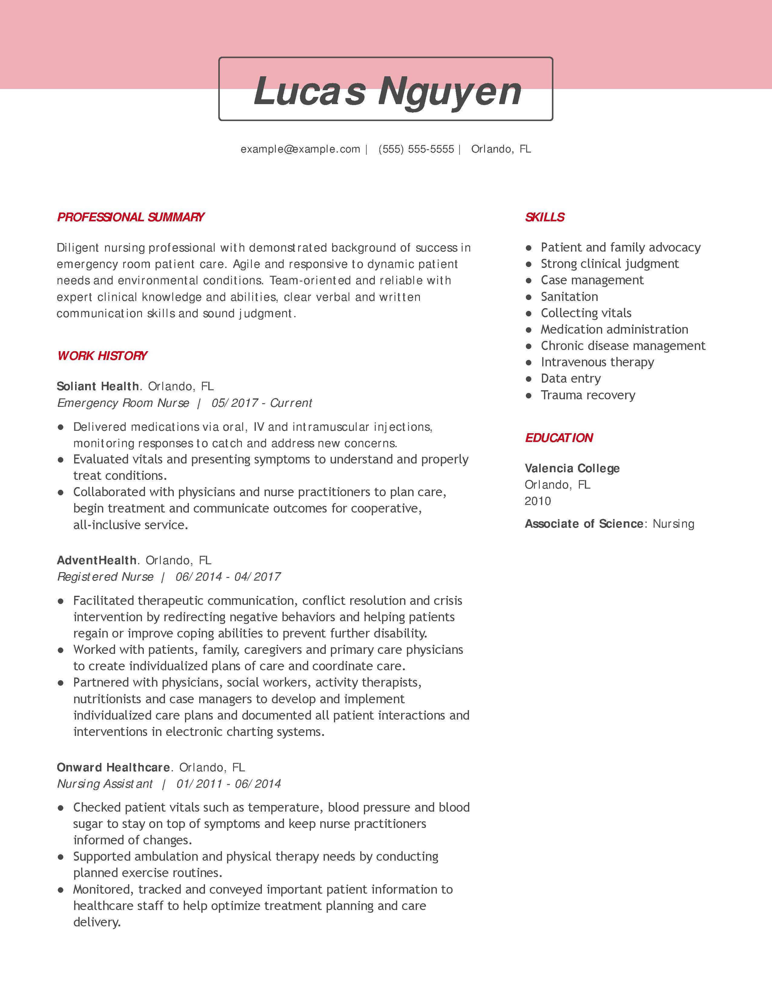 examples of nurse resume