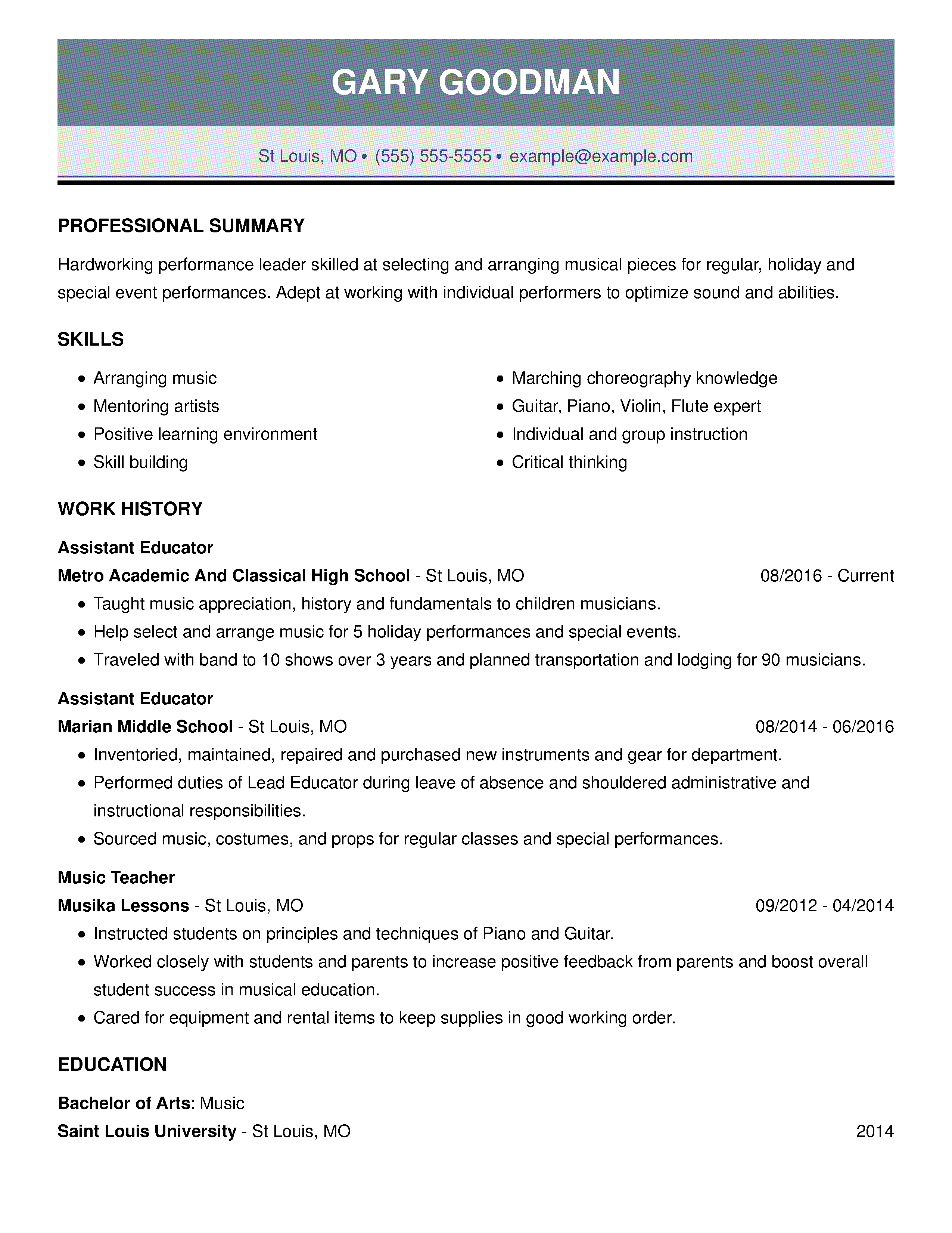 professional summary for teacher resume template