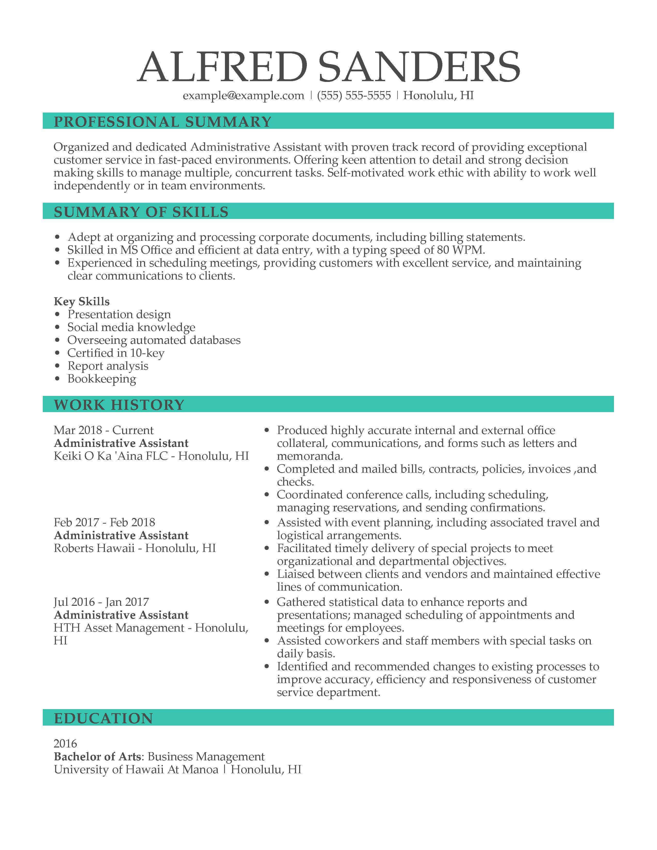 executive assistant resume template free