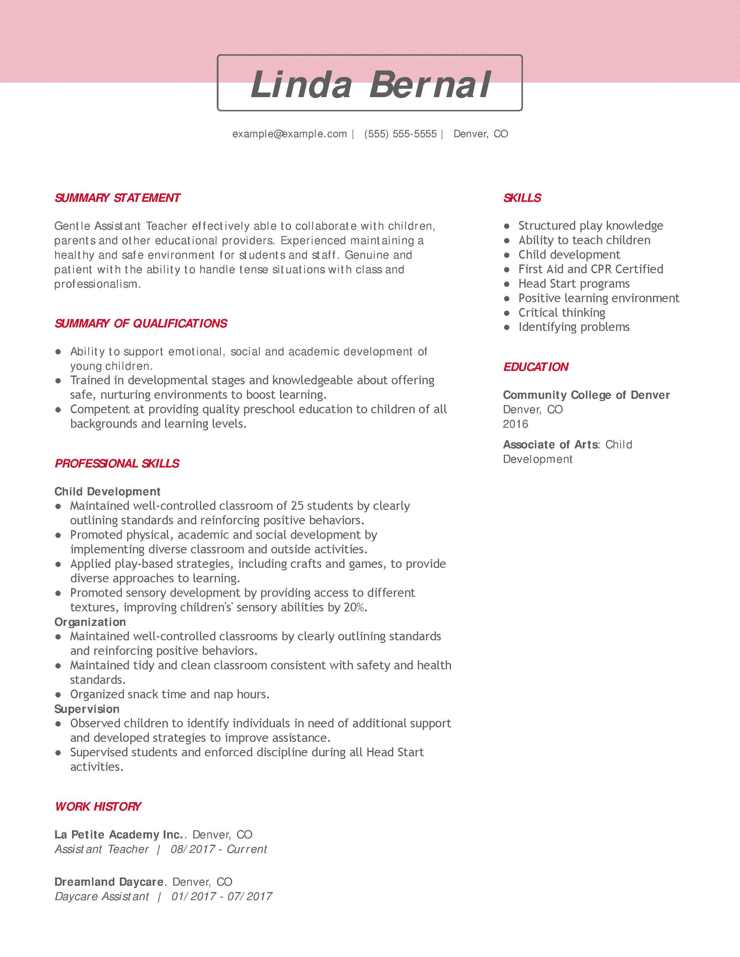 sample resume profile for teacher