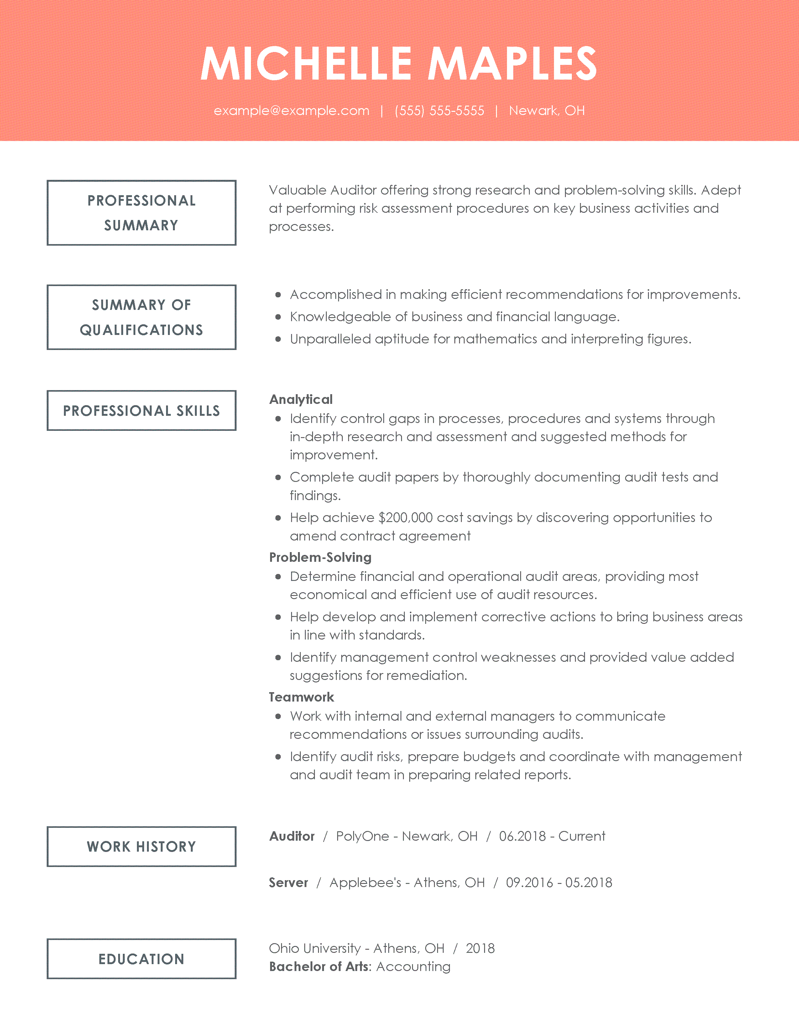 Internal Auditor Resume Examples | JobHero audit accountant resume