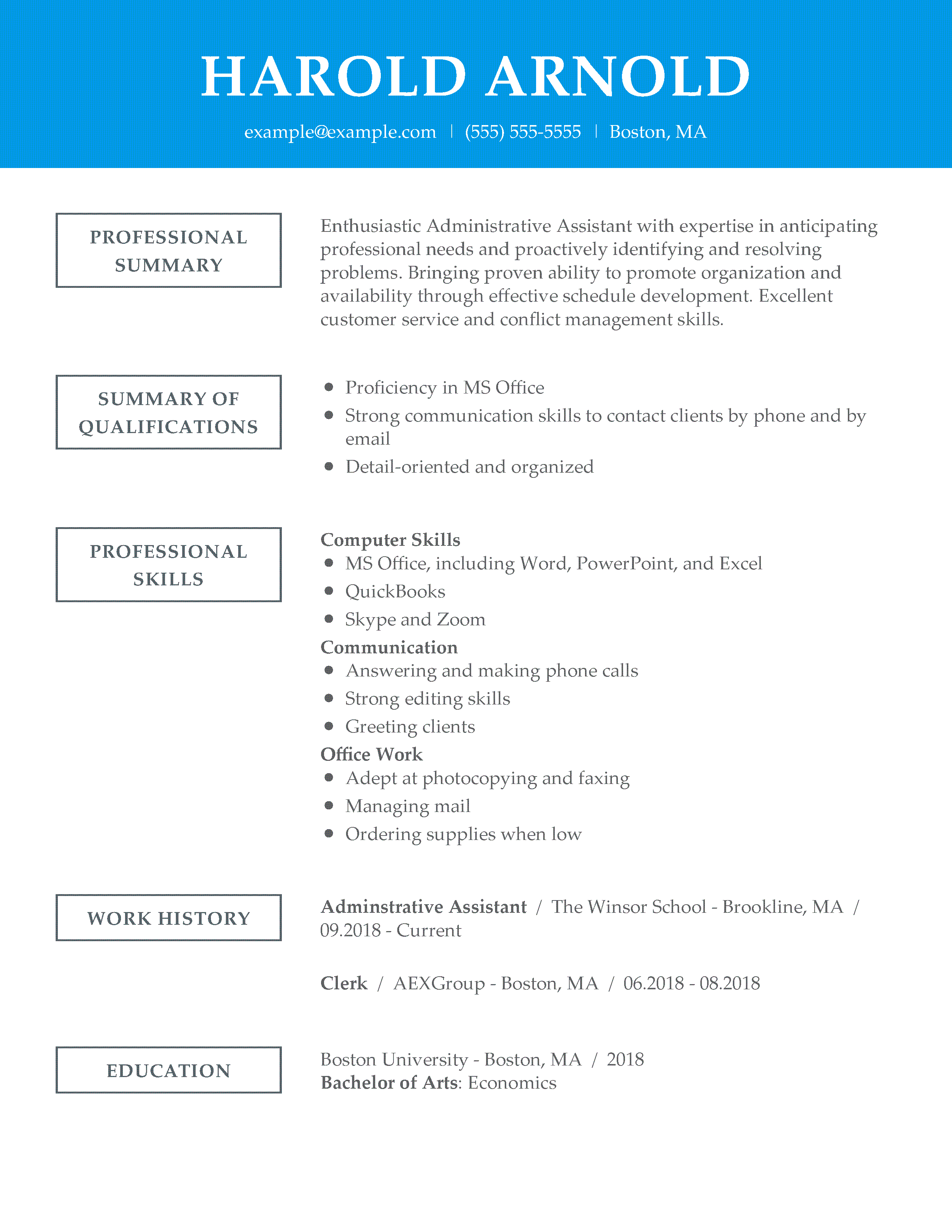 admin assistant skills for resume