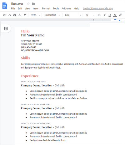 how to create a resume using google docs