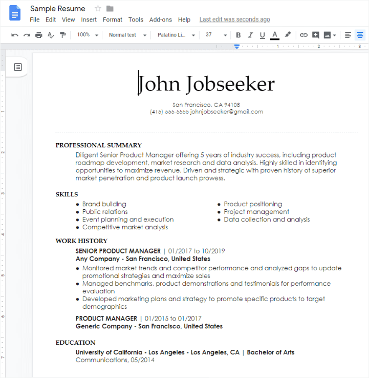 google docs online resume