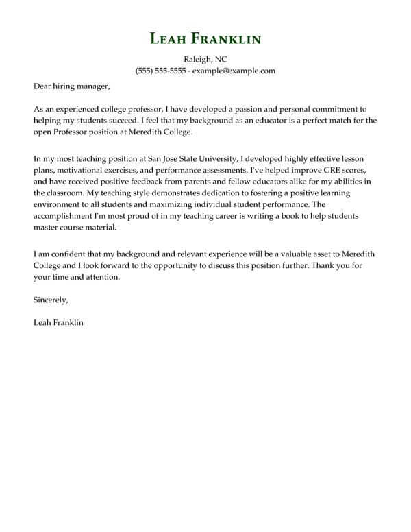 cover letter history professor