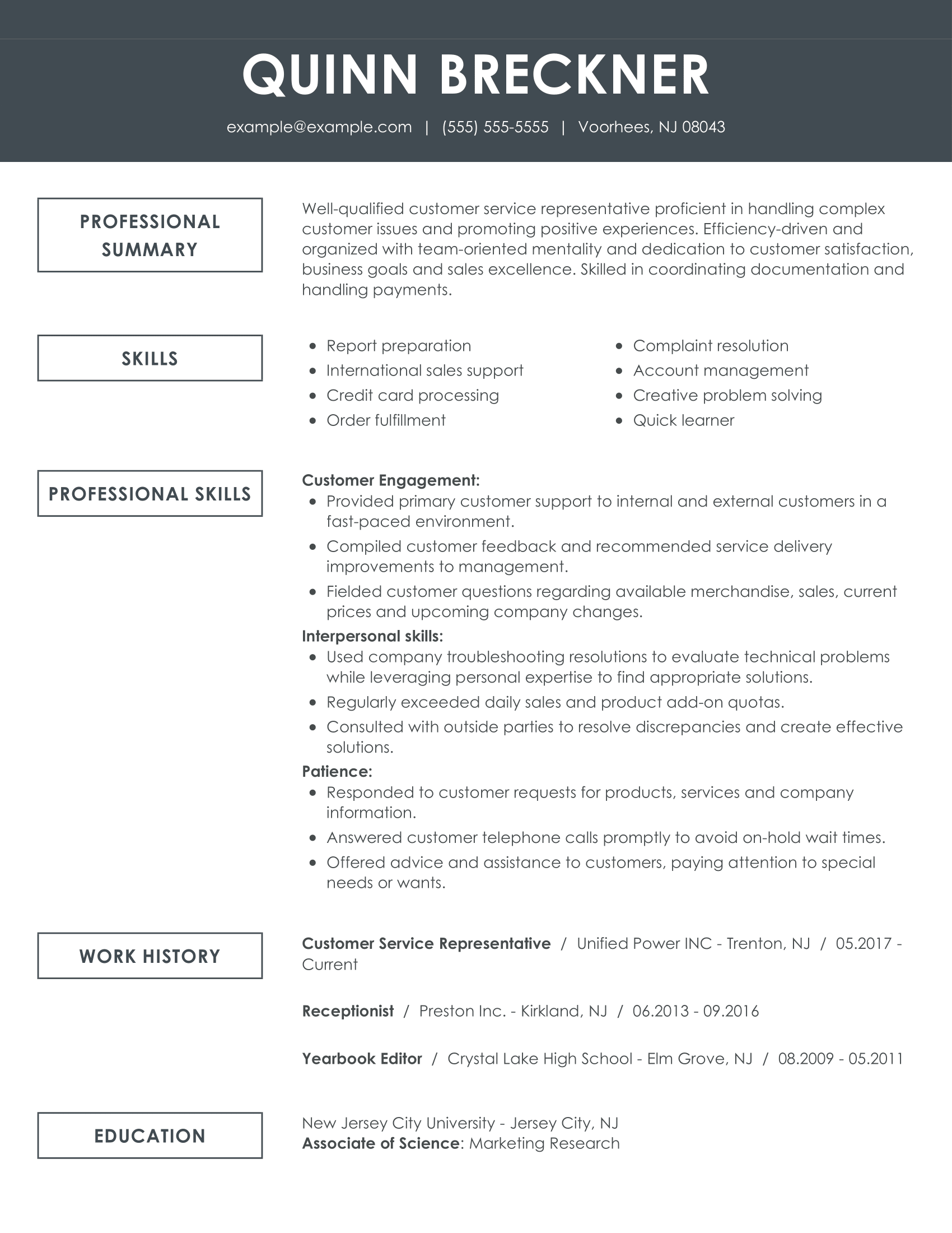 See Our Top Customer Service Resume Example