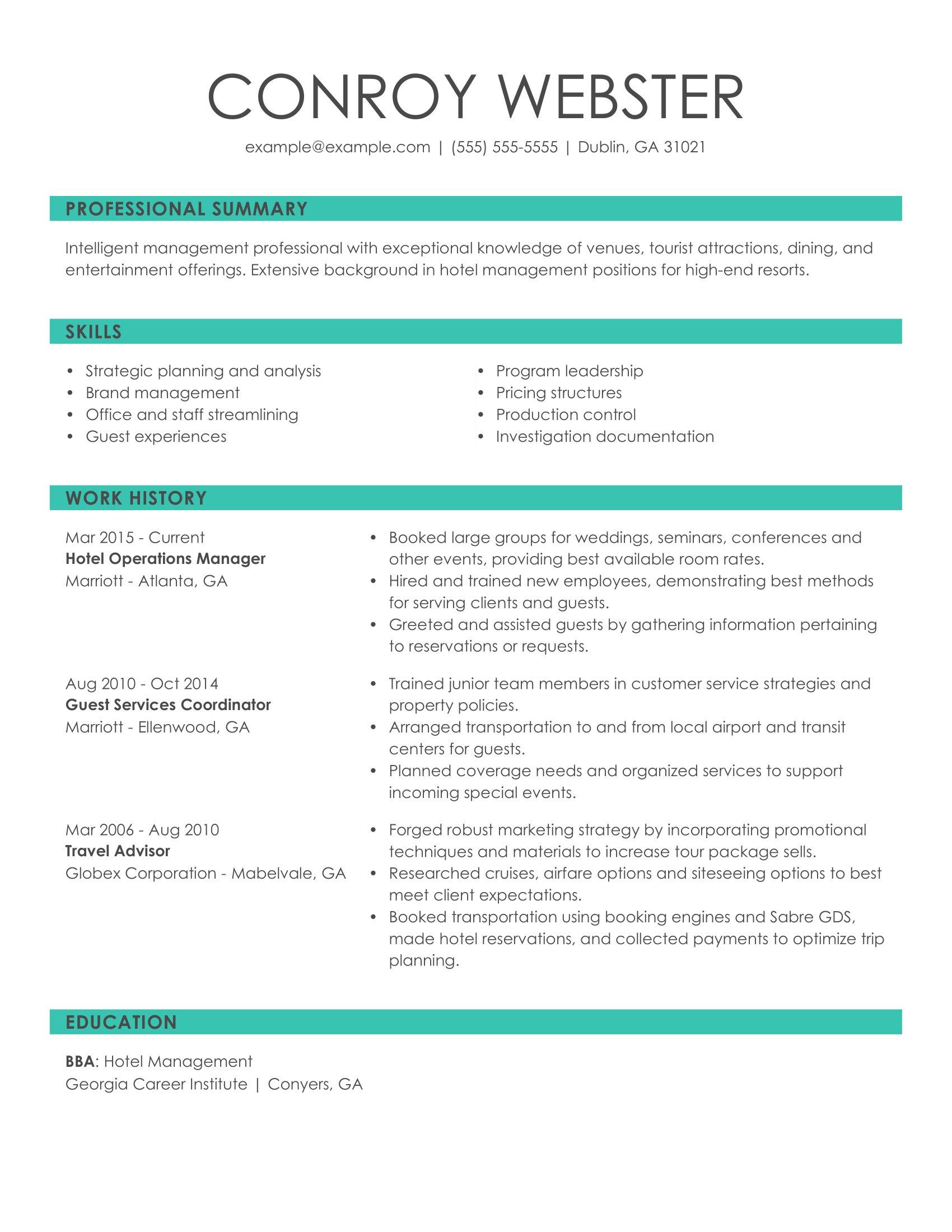 customer service hotel resume examples