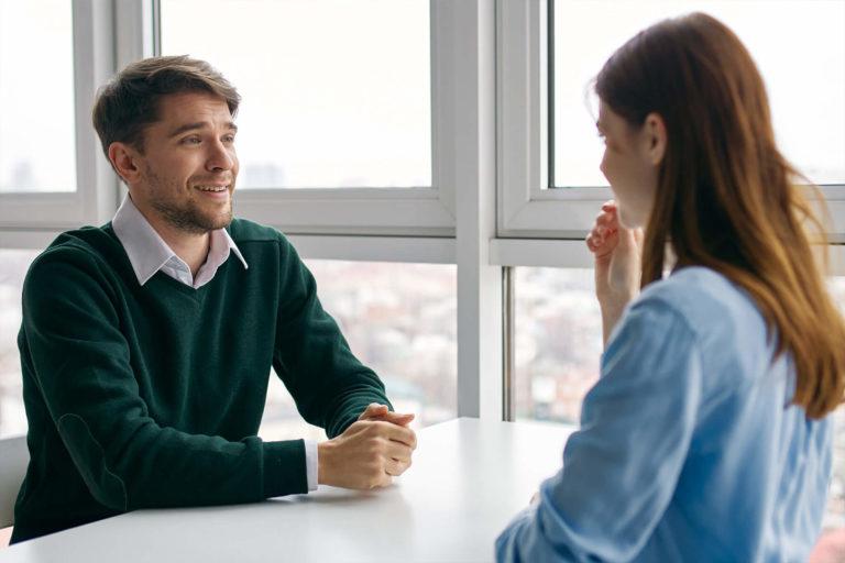 Female talking to interviewee