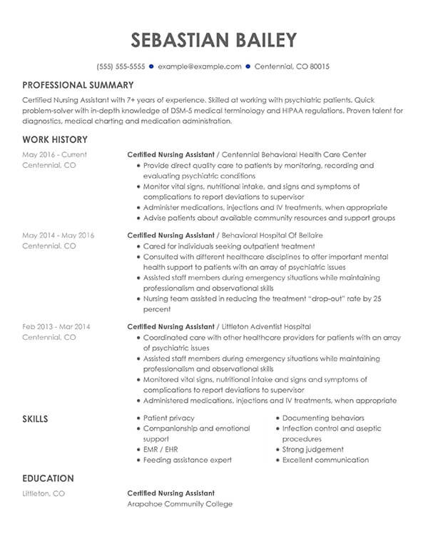 Cna Resume Template Free from www.myperfectresume.com