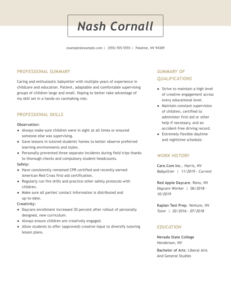 resume examples for babysitting jobs