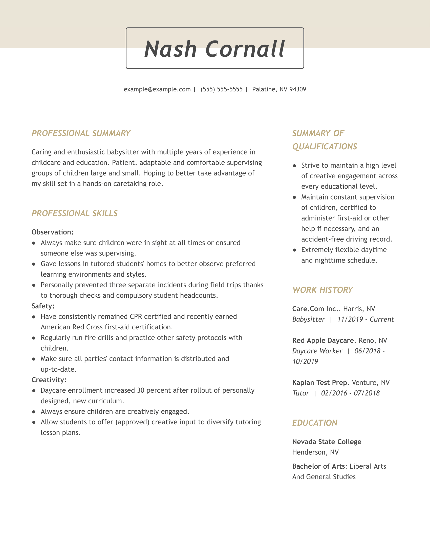 Professional Babysitter Resume Example + Tips  MyPerfectResume