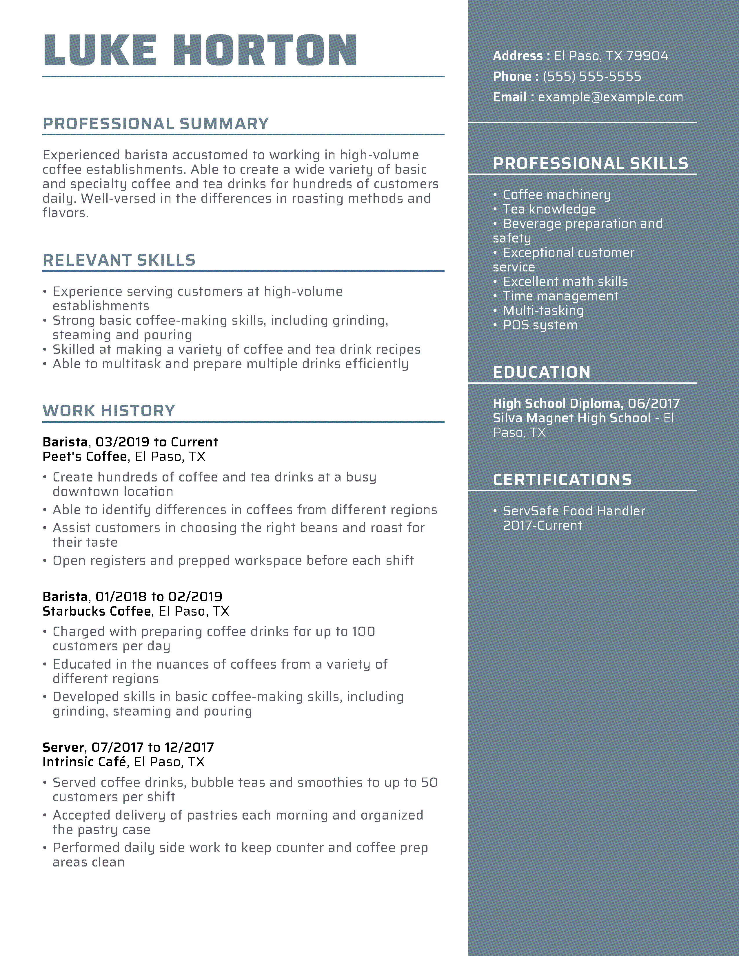 resume objective examples barista