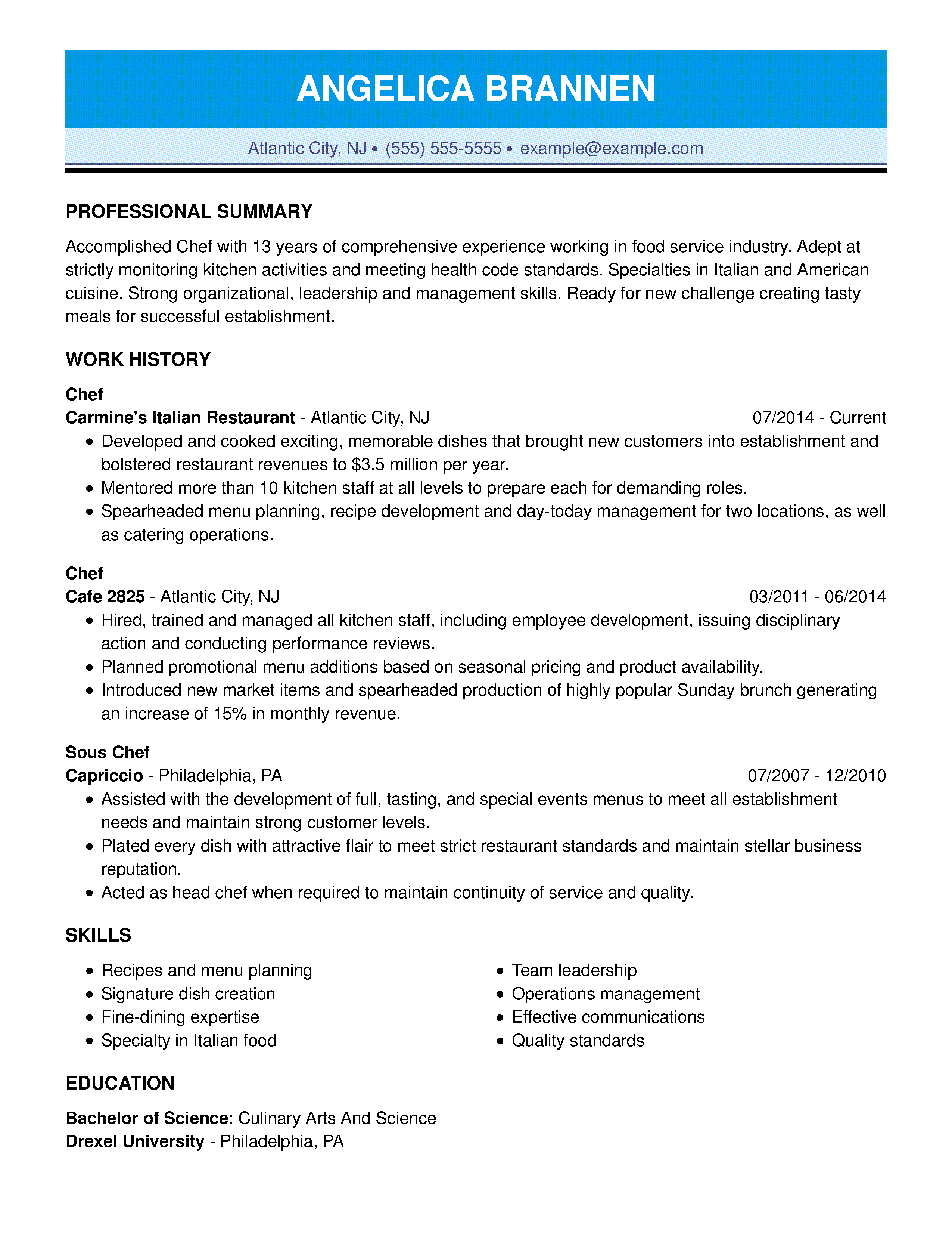 2022 Chef Resume Example Guide Myperfectresume