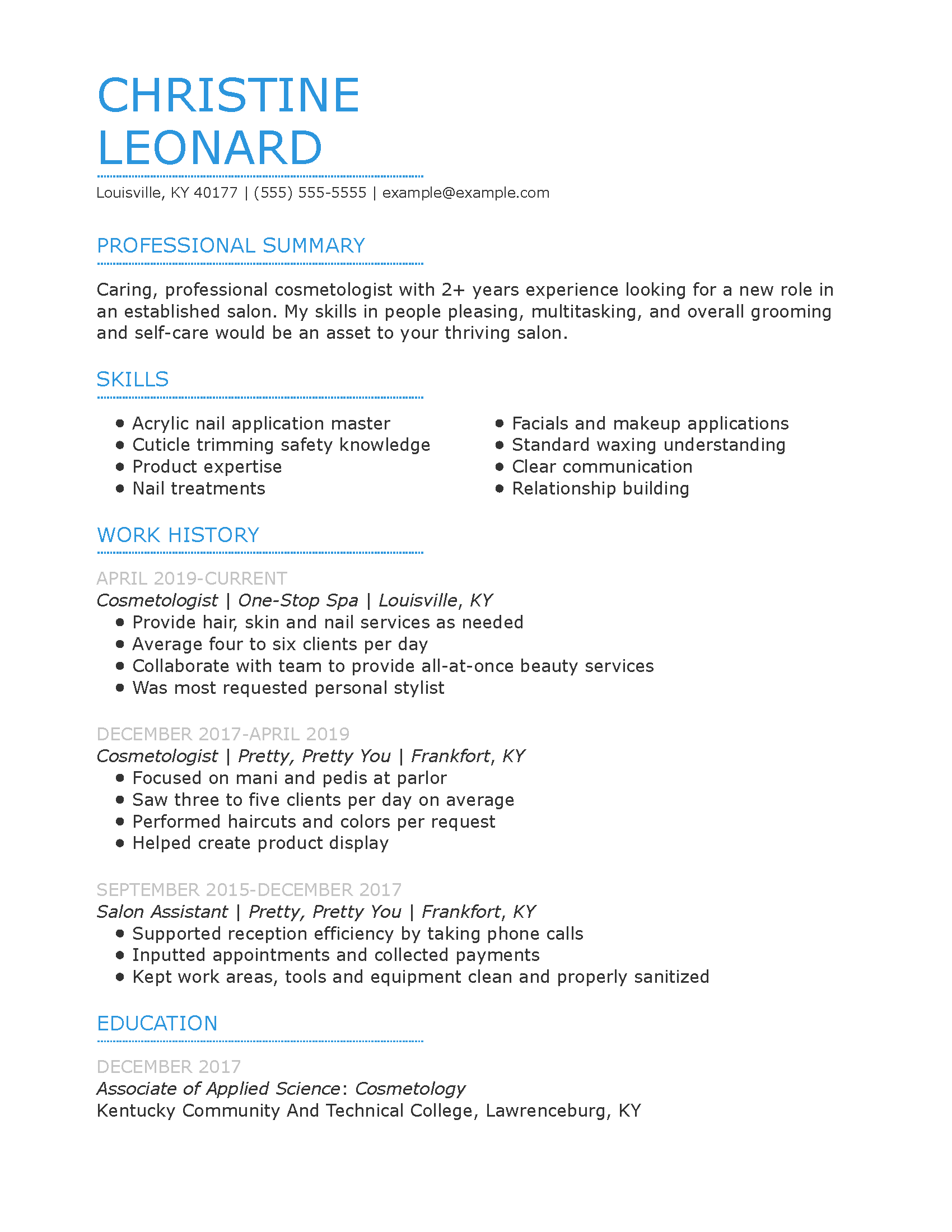 26 Best Cosmetologist Resume Example  MyPerfectResume