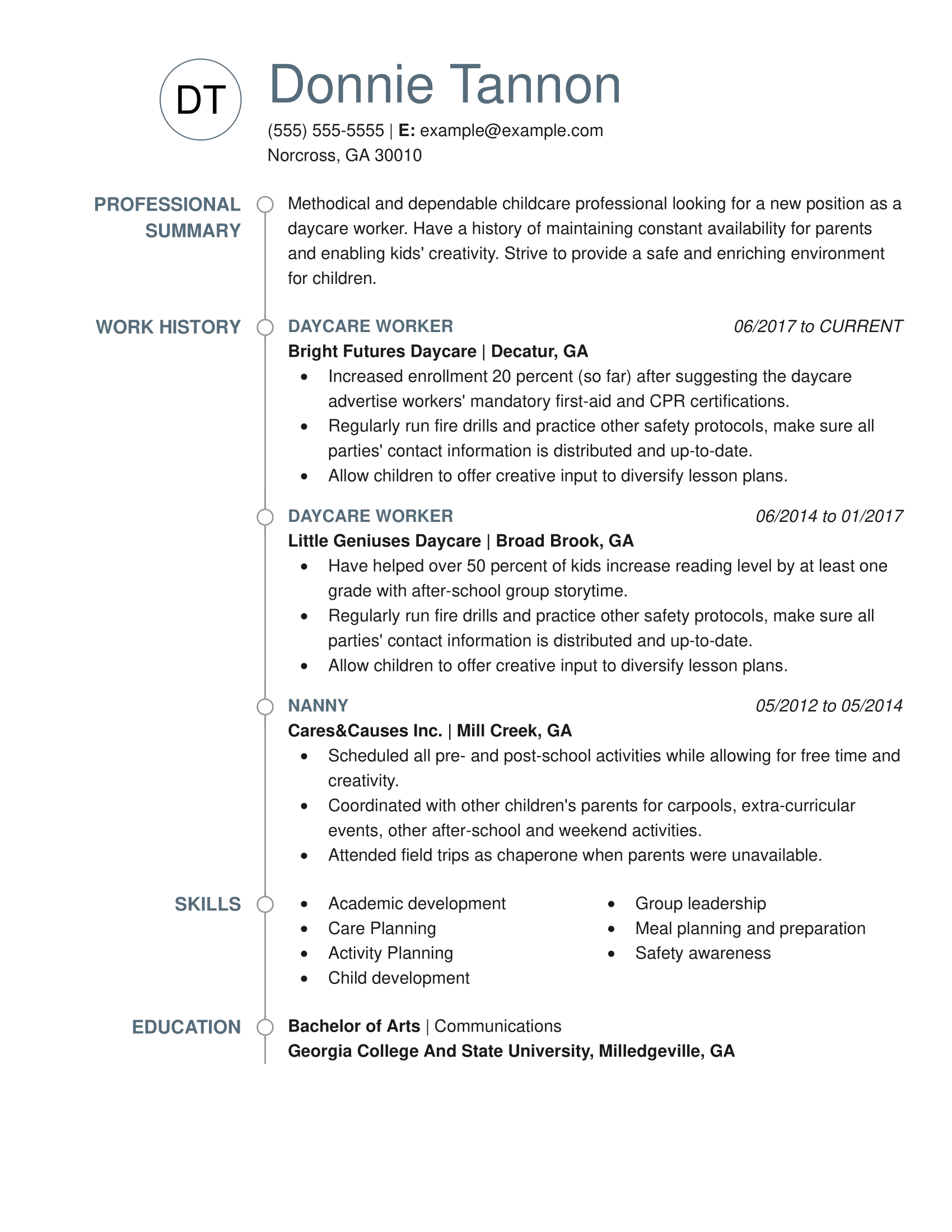 Child care provider resume examples