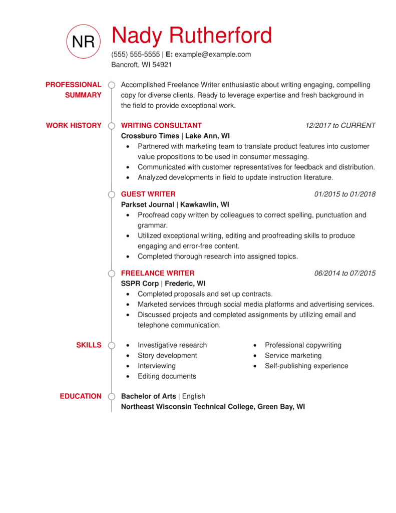 sample resume for a freelance writer