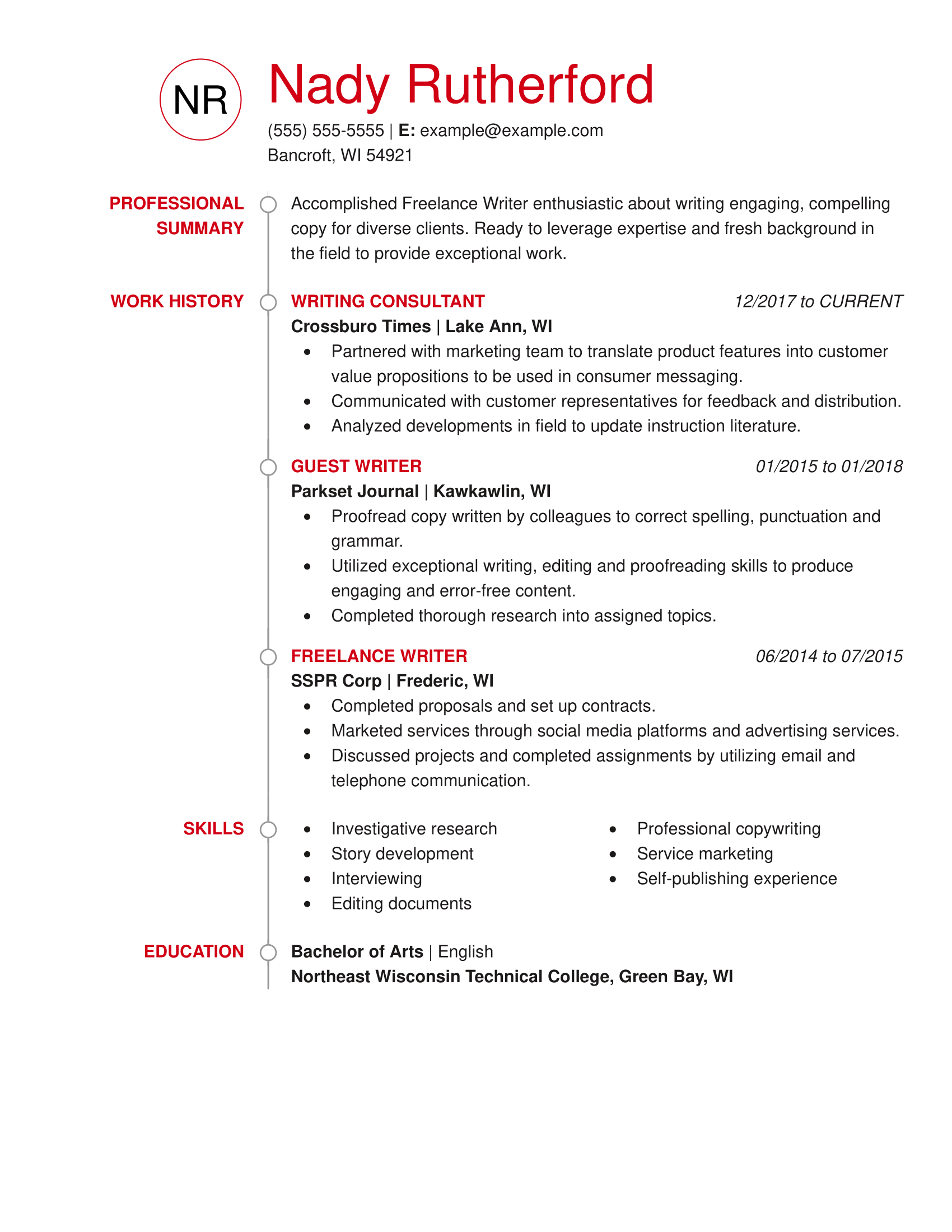 free content writer resume template