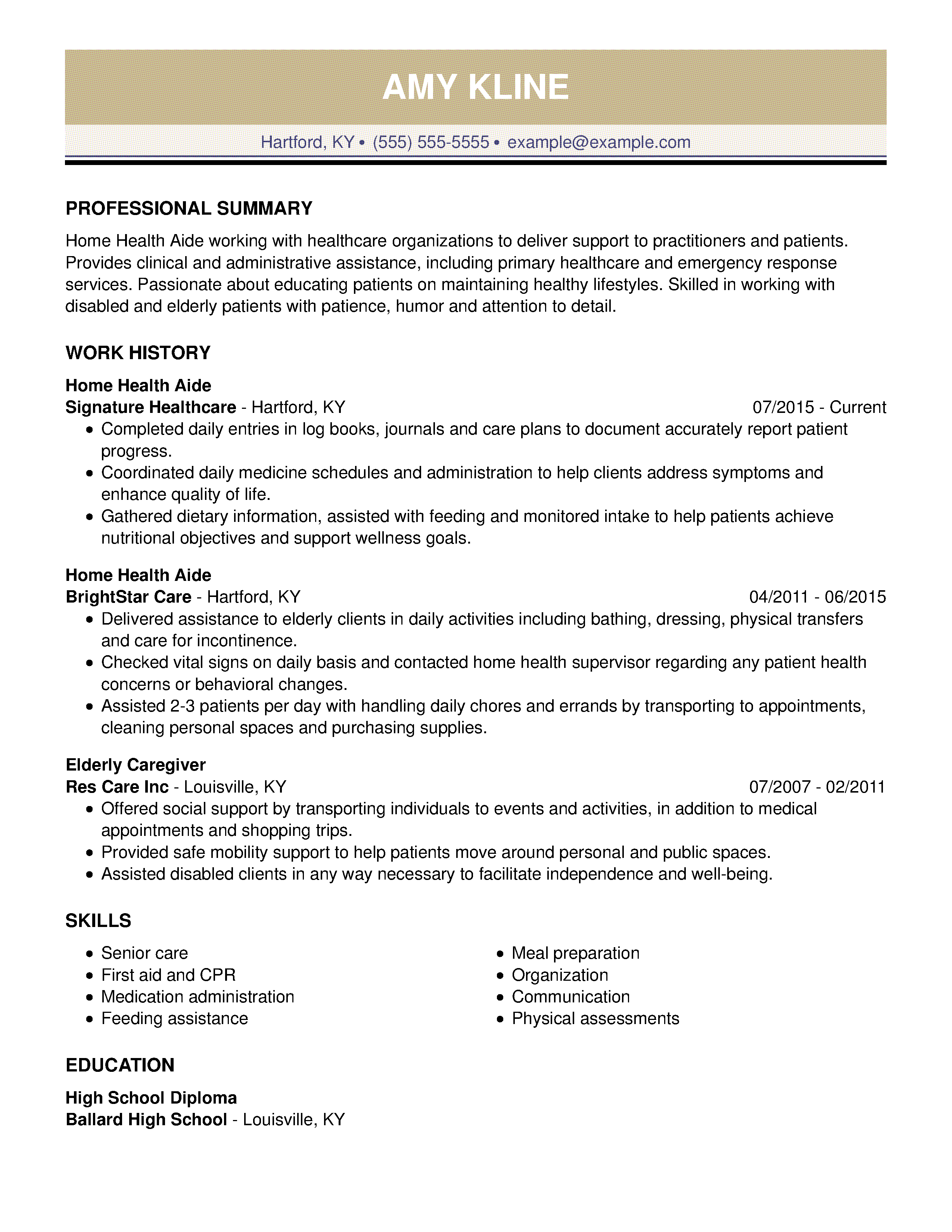 sample resume health care assistant