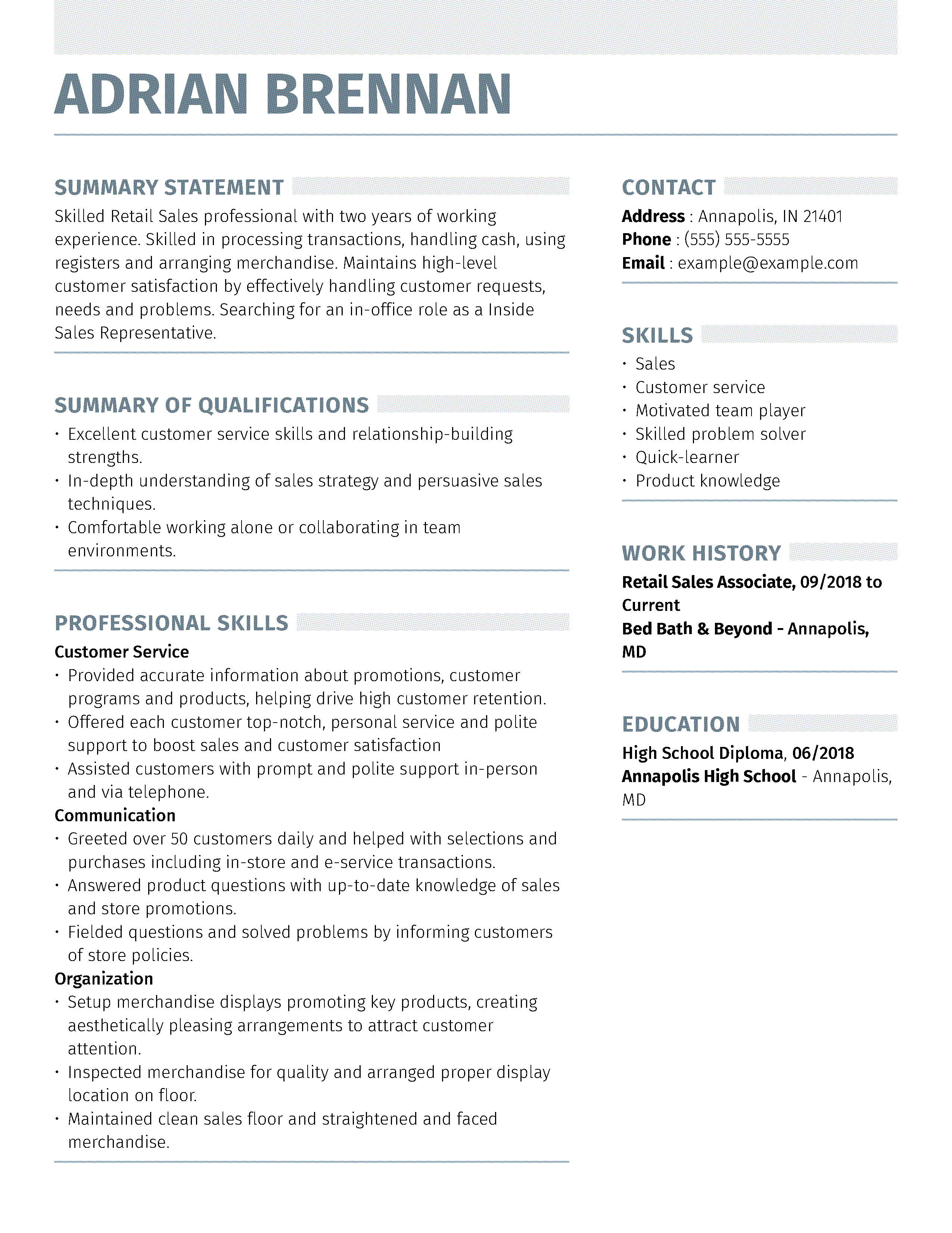 Inside Sales Representative Resume Example  MyPerfectResume