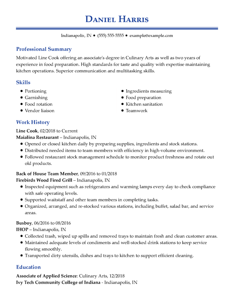 Culinary Line Cook Resume Examples for 2024 Templates & Tips