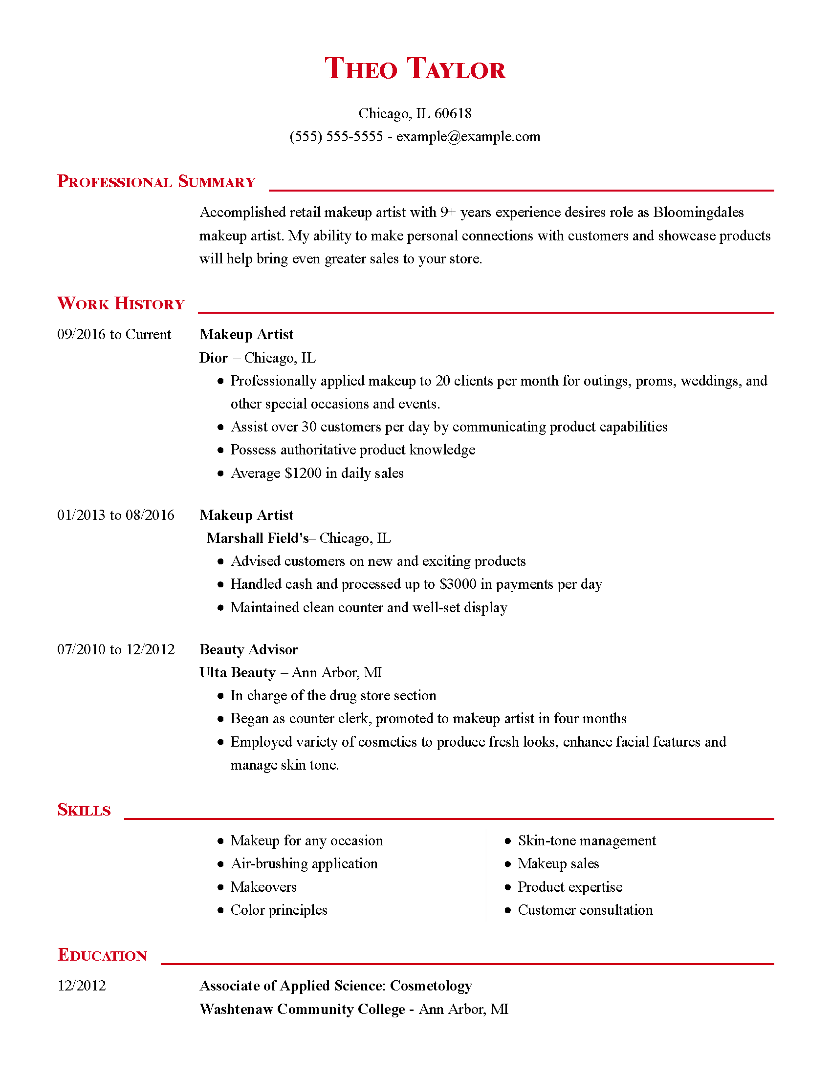 resume for makeup artist fresher in india