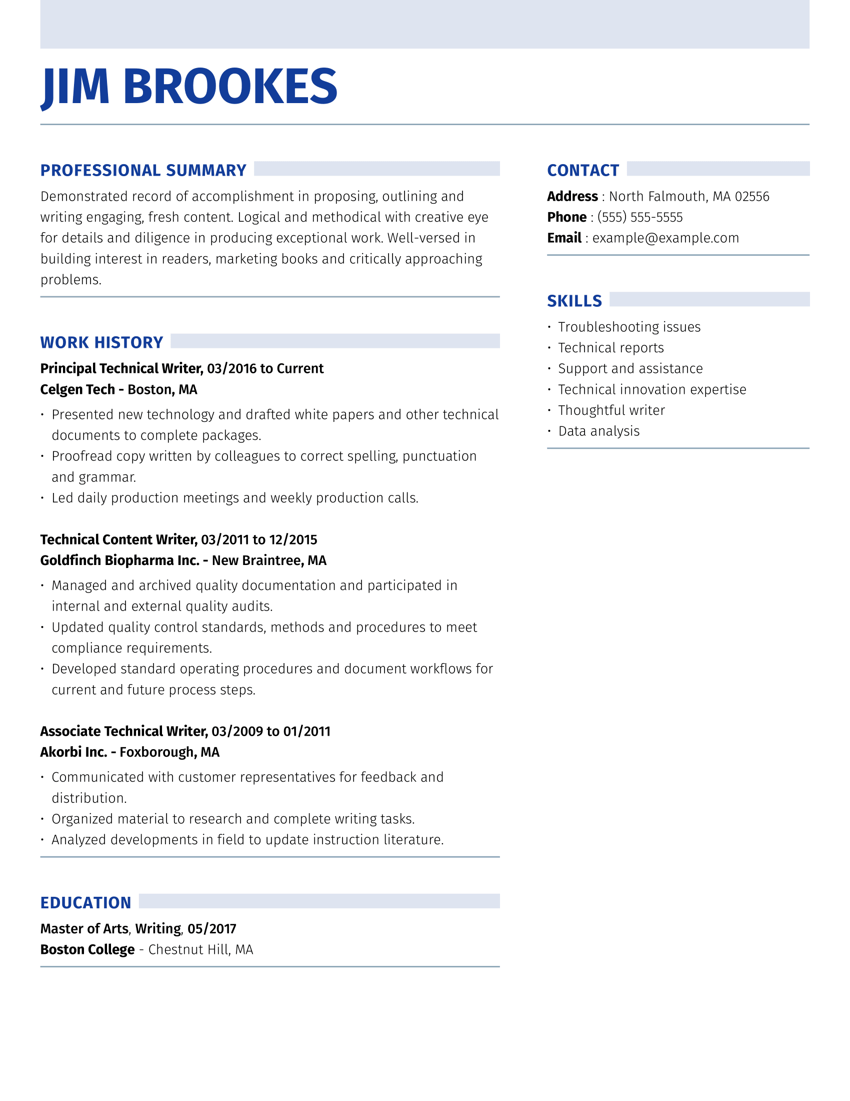 Technical Writer Resume Example Tips Myperfectresume