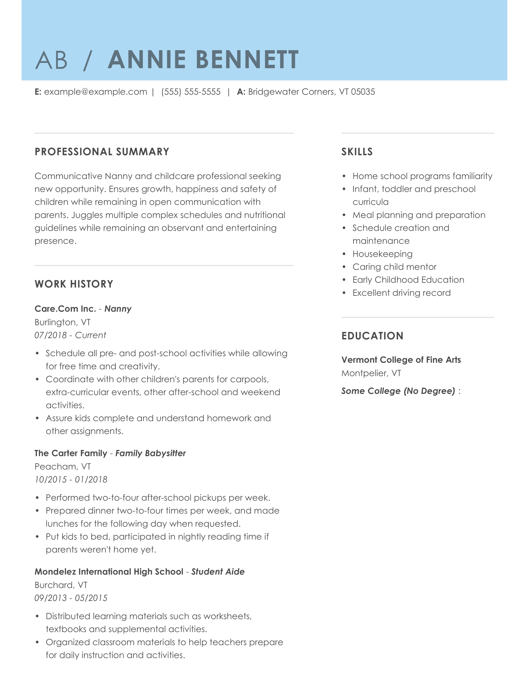 Nanny Resume Example + Useful Tips  MyPerfectResume