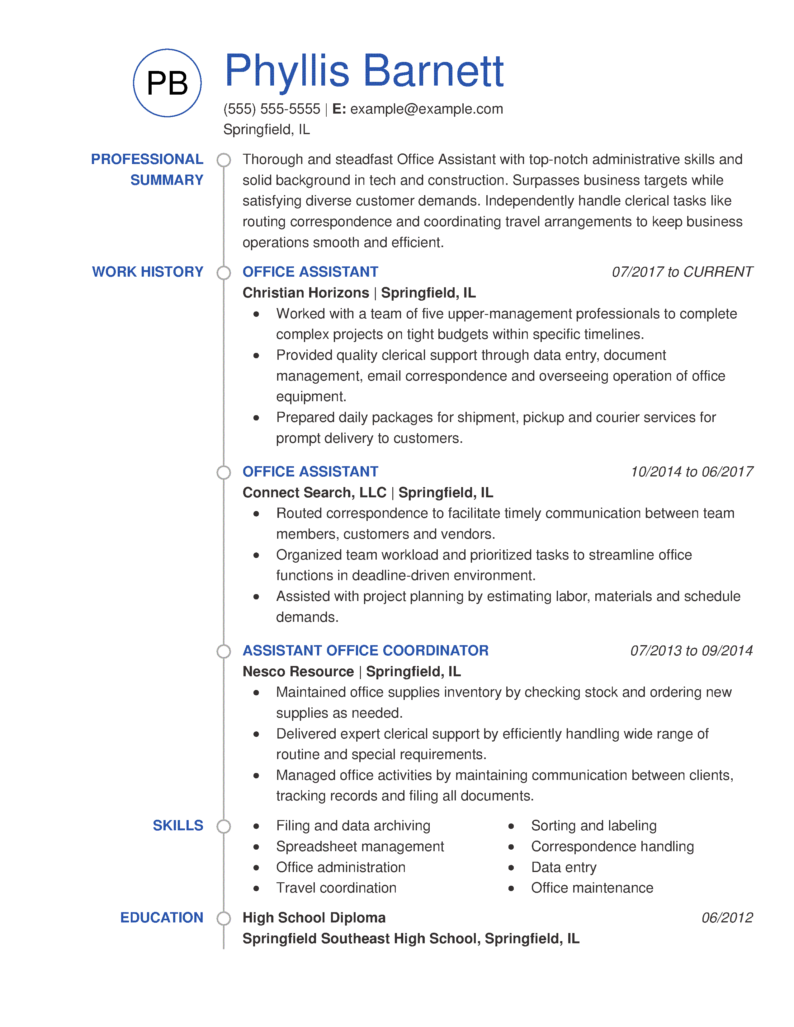 office assistant job description resume sample