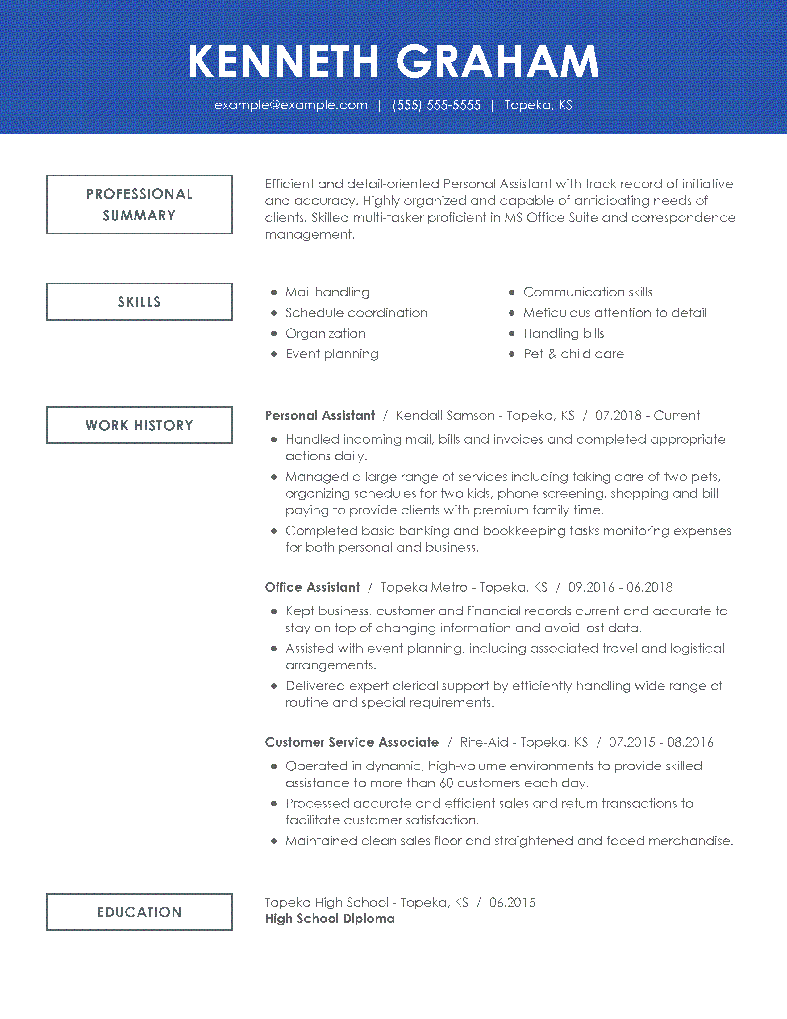 Personal Assistant Resume Example Myperfectresume