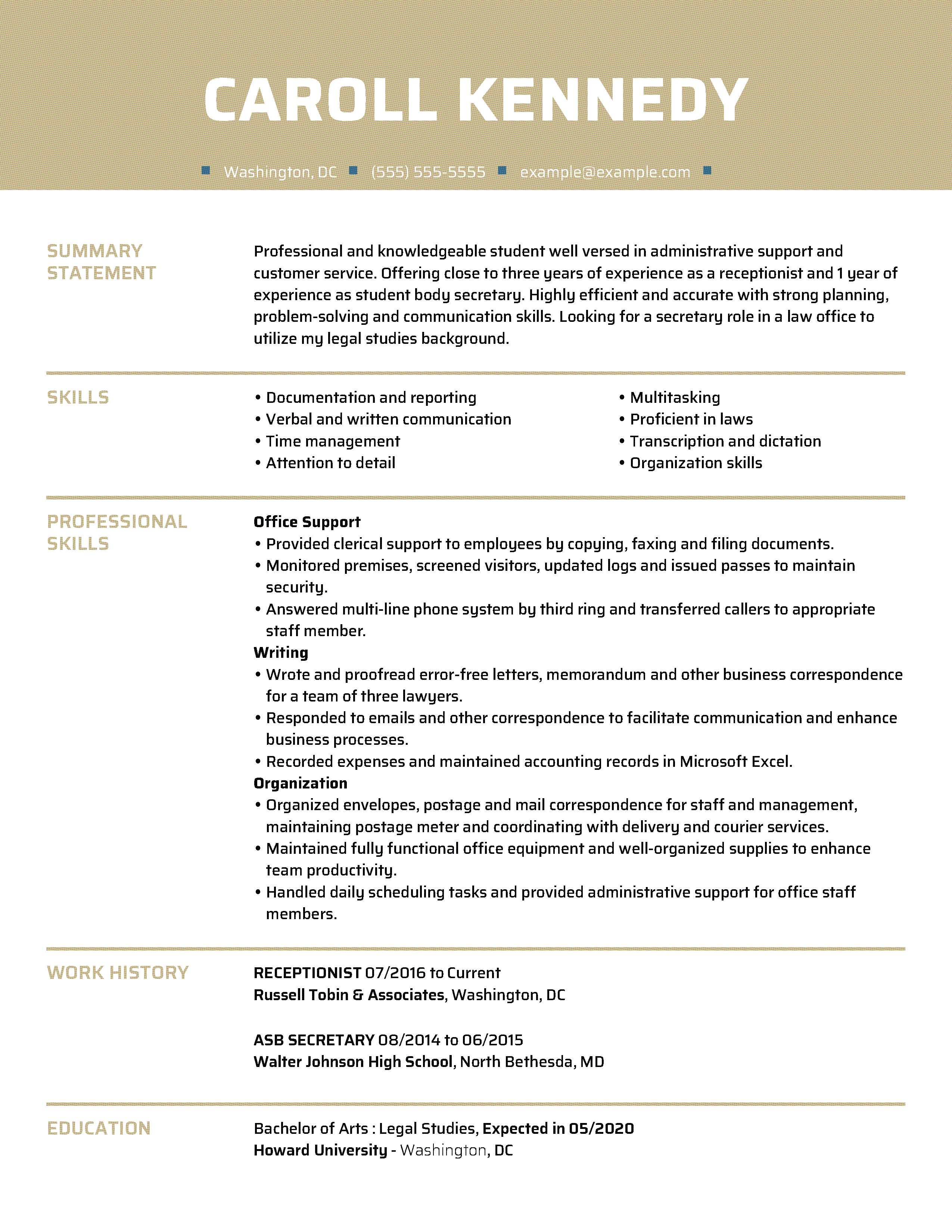 Secretary Resume Example in 13  MyPerfectResume