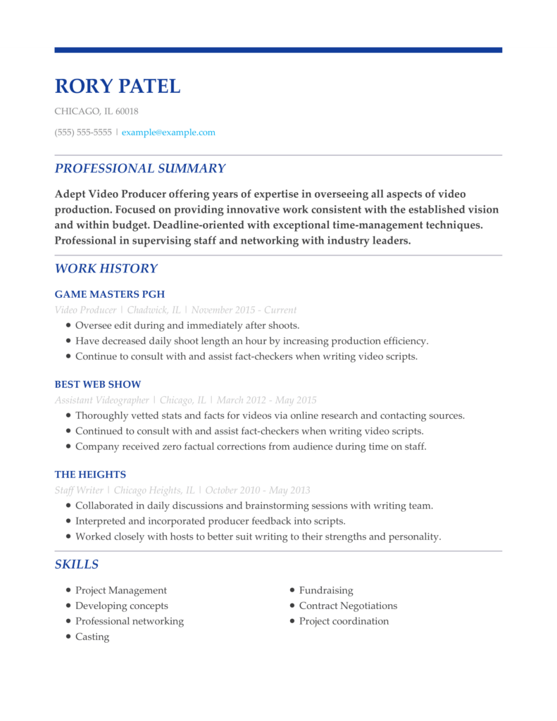 Game producer Resume Sample