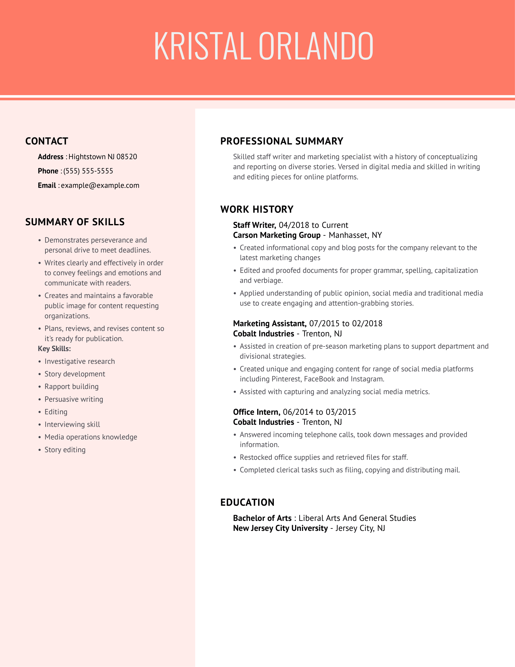 19 Best Professional Writer Resume Example  MyPerfectResume