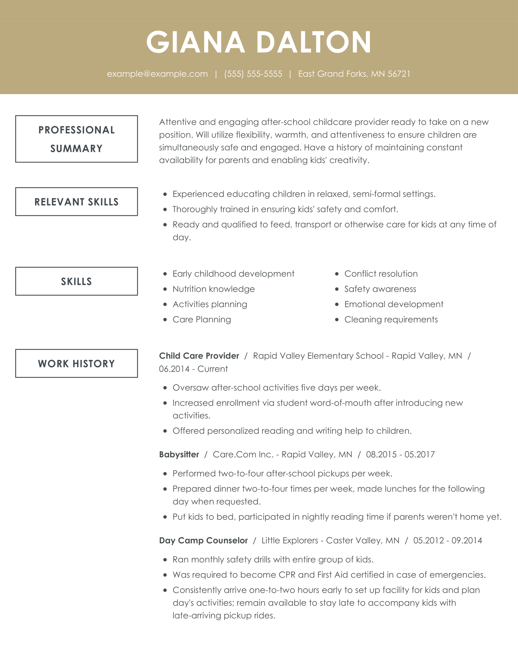 2021 Best Child Care Provider Resume Example | MyPerfectResume