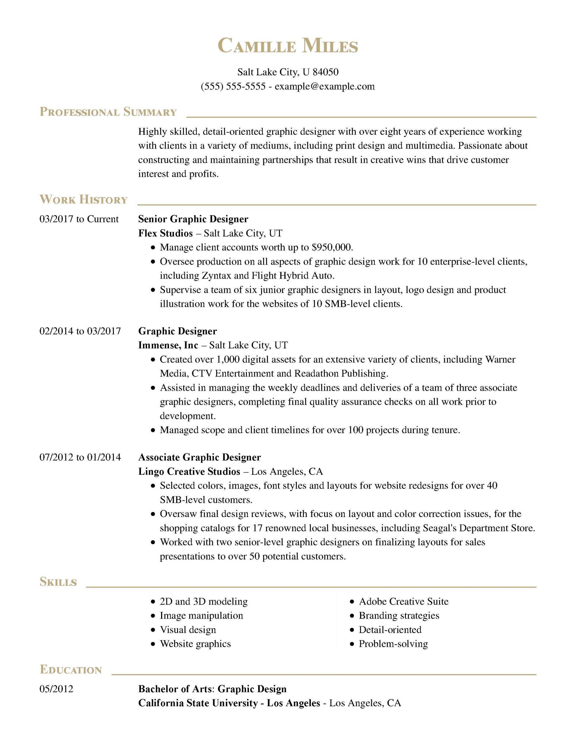 Graphic & Web Design Resume Examples  MyPerfectResume