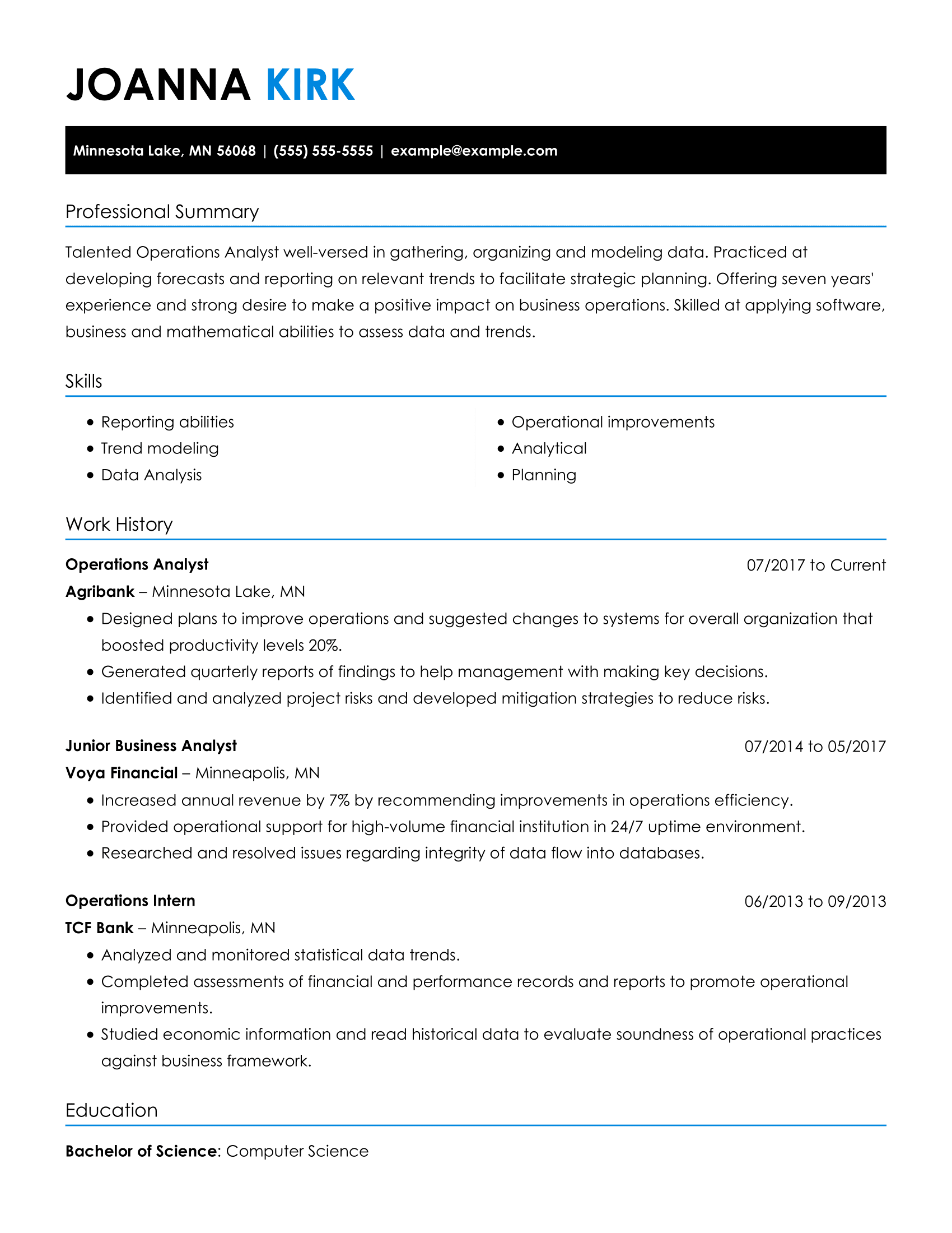 operations support analyst resume