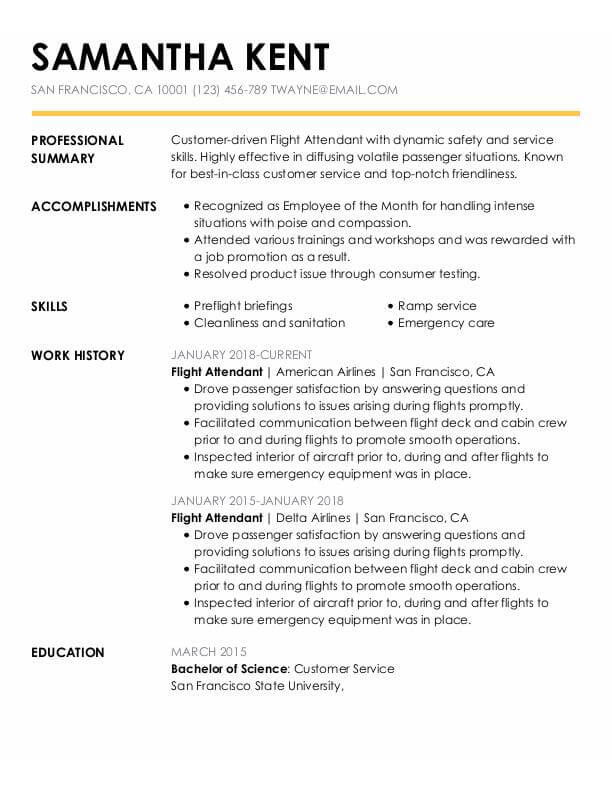 standard resume format for flight attendant