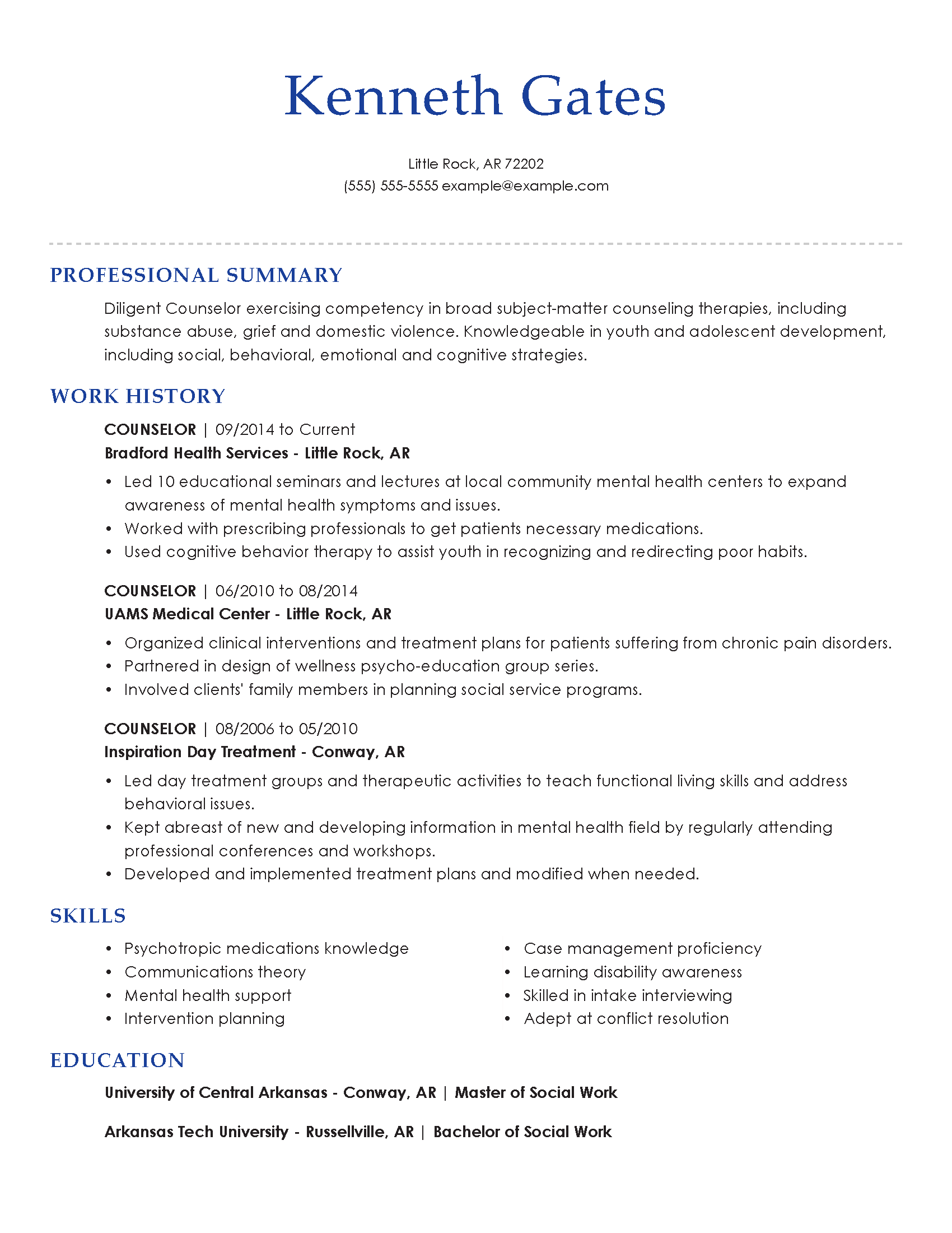 professional summary resume counsellor