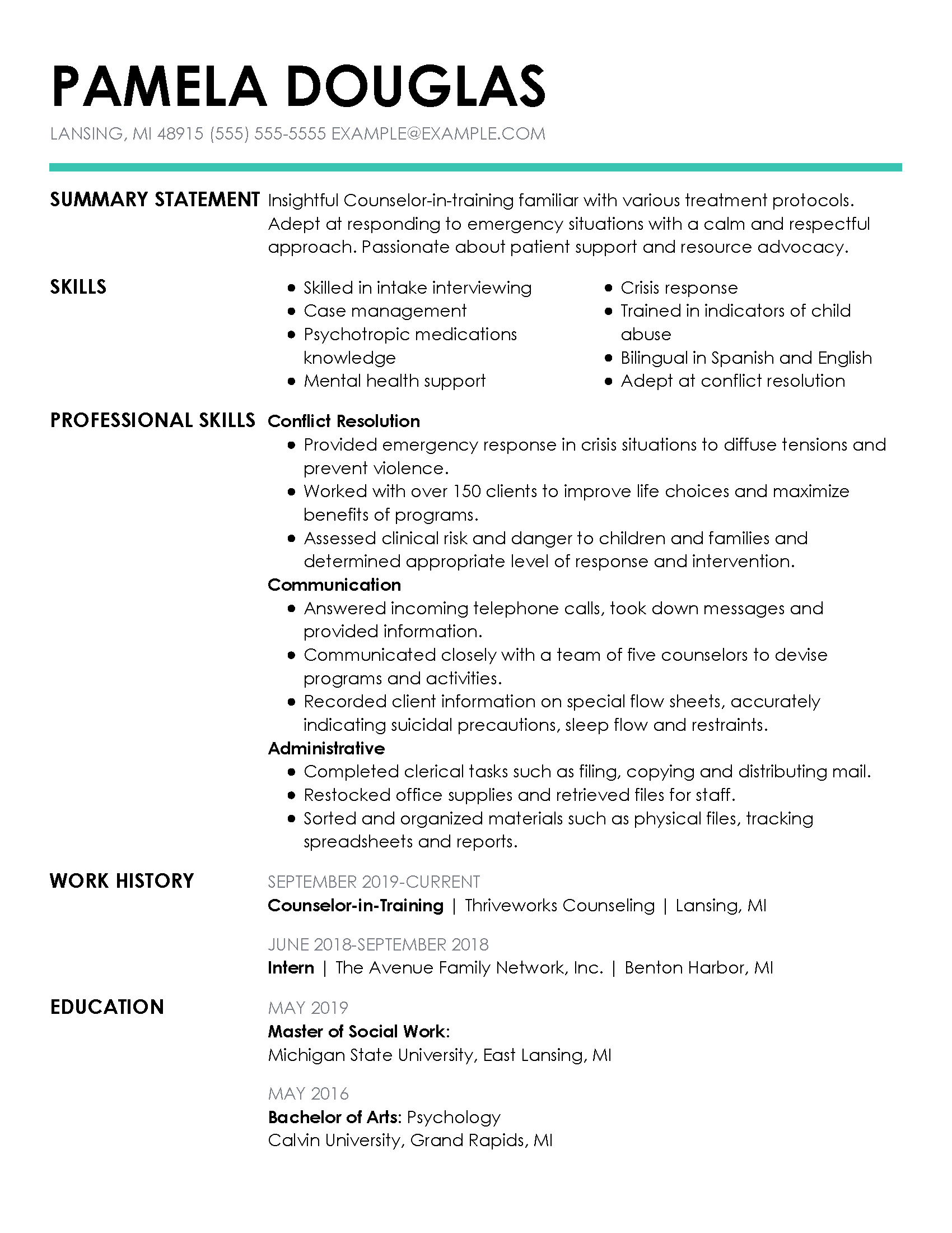 objective statement resume counselor