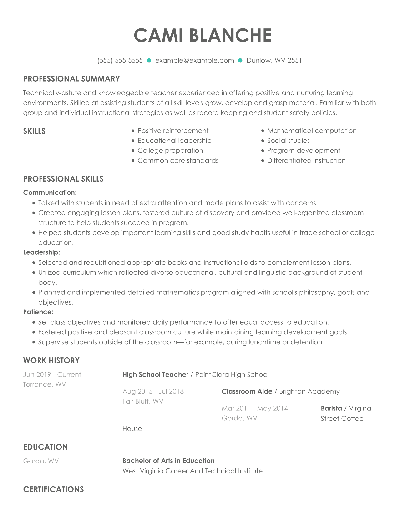 2022 High School Teacher Resume Examples Myperfectresume