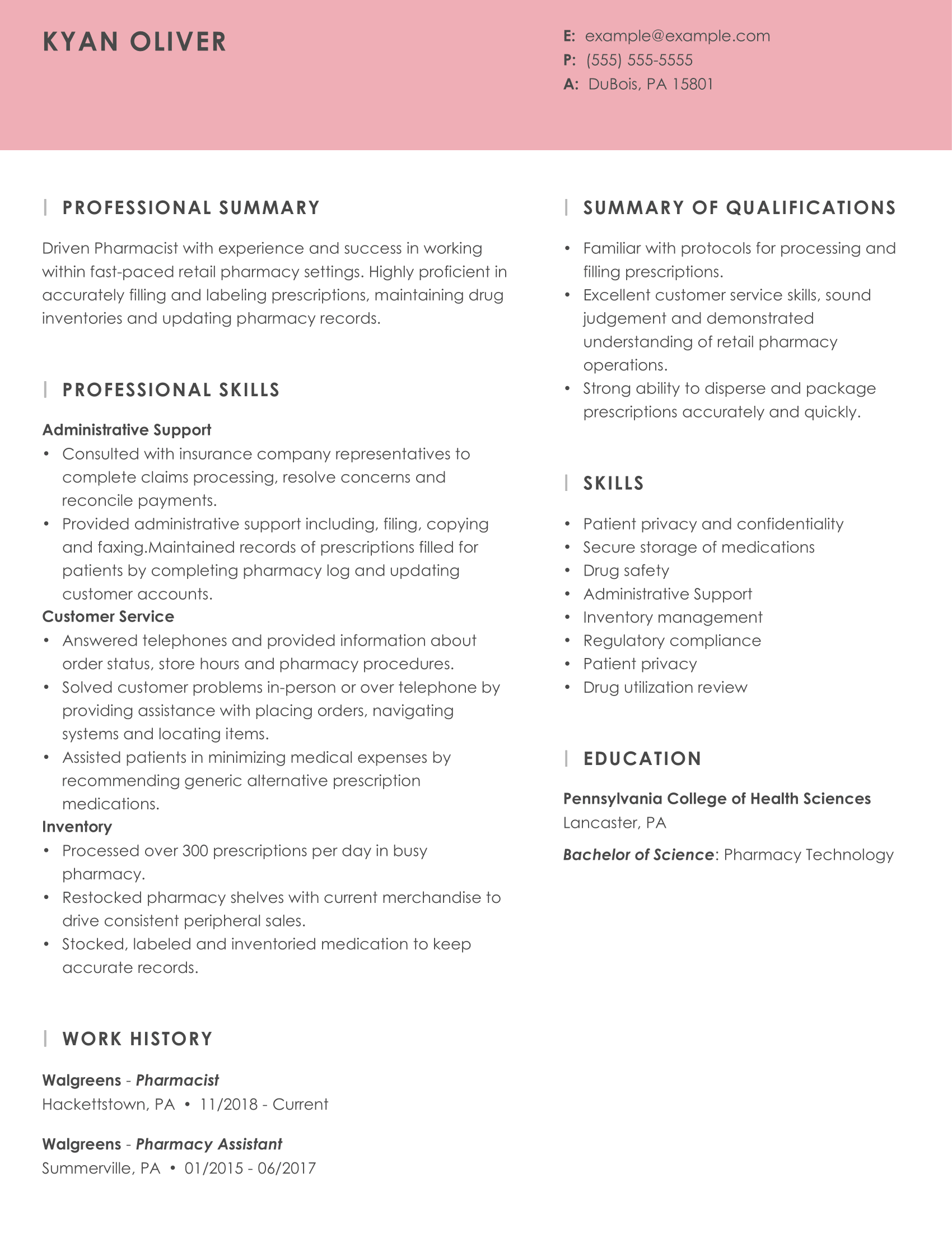 Best Pharmacist Resume Example - Pharmacist NoExp Essence Functional 0001 