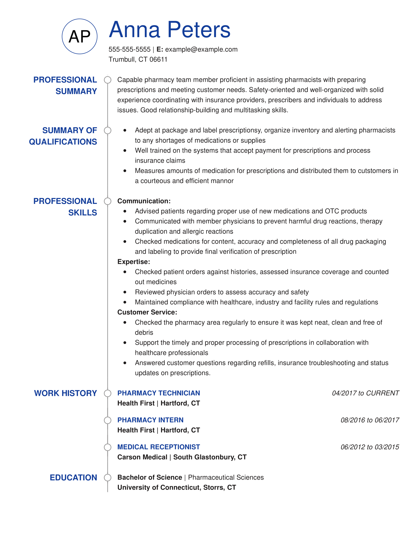 Pharmacy Technician Resume Template Free