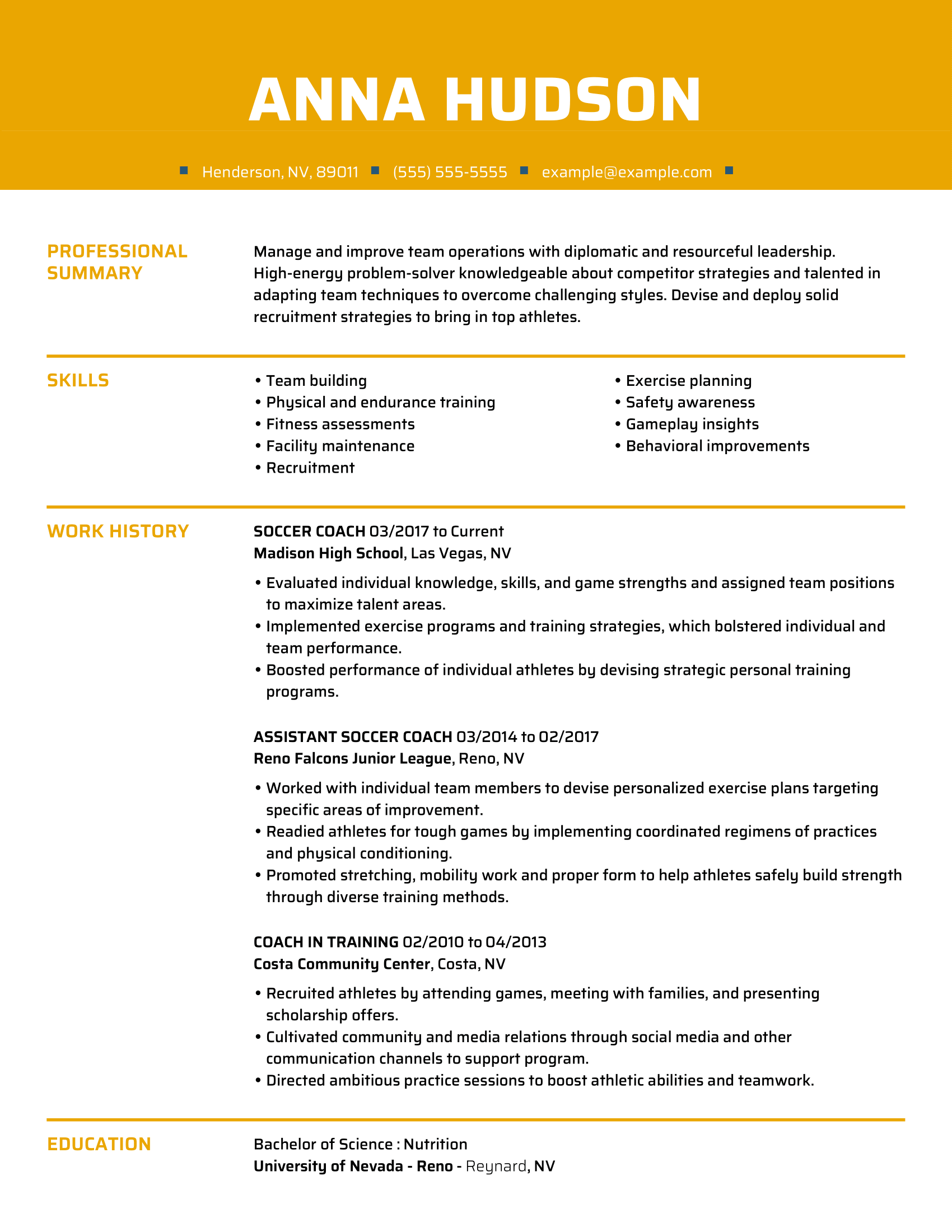 Quality Soccer Coach Resume Example MyPerfectResume