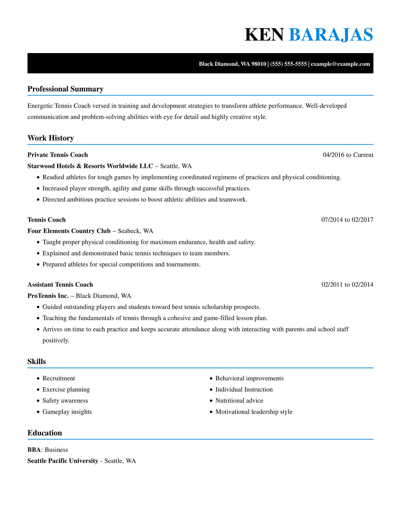 Winning Tennis Coach Resume Example MyPerfectResume