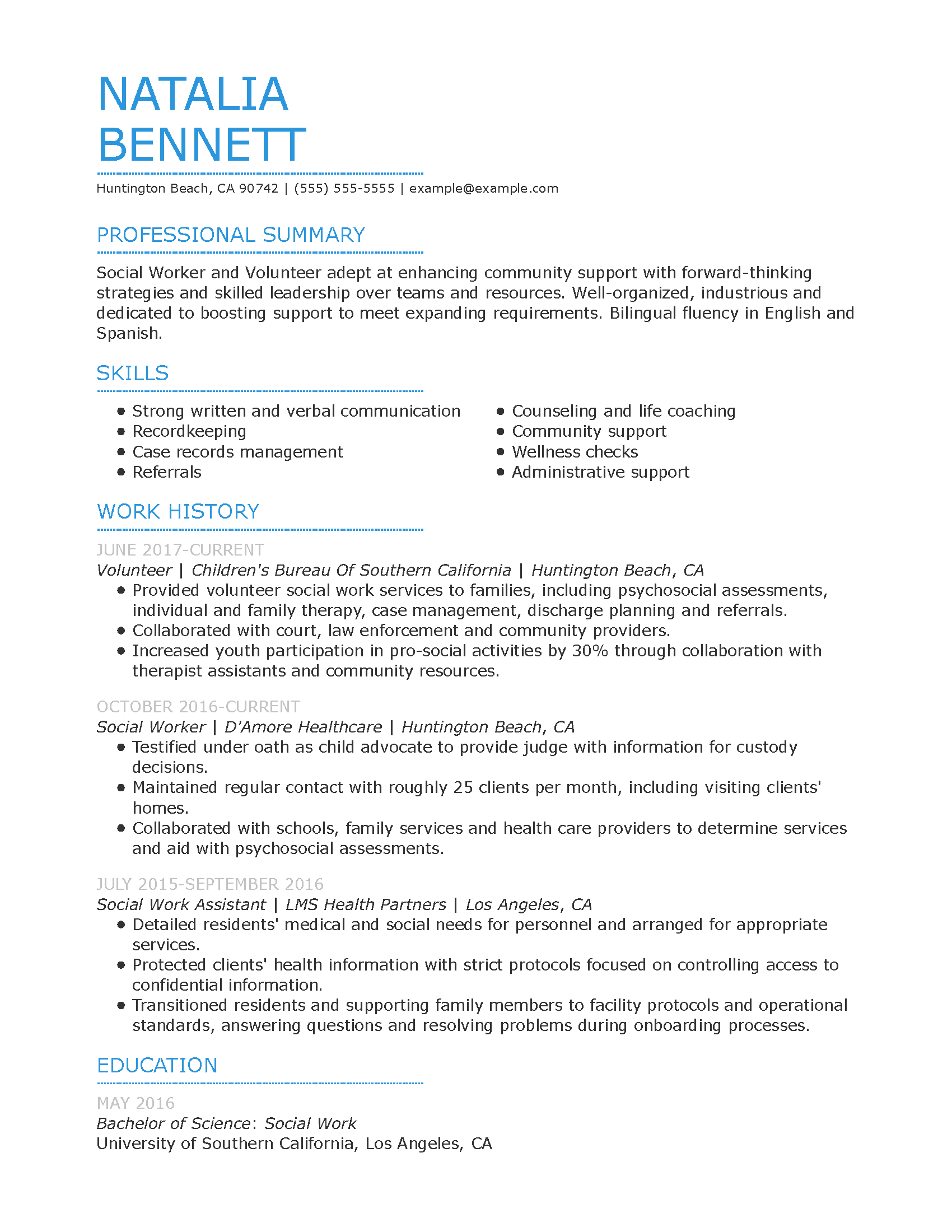 resume examples for volunteering