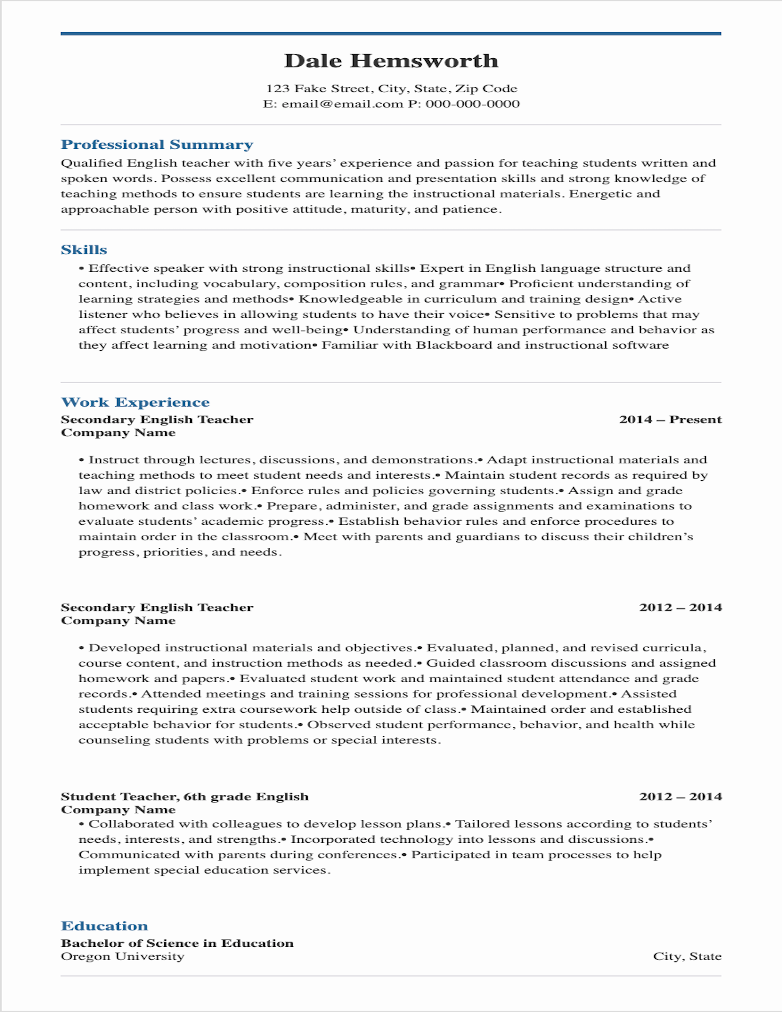 English Teacher Resume Example For Word MyPerfectResume english-teacher-resume-example-for-word-myperfectresume